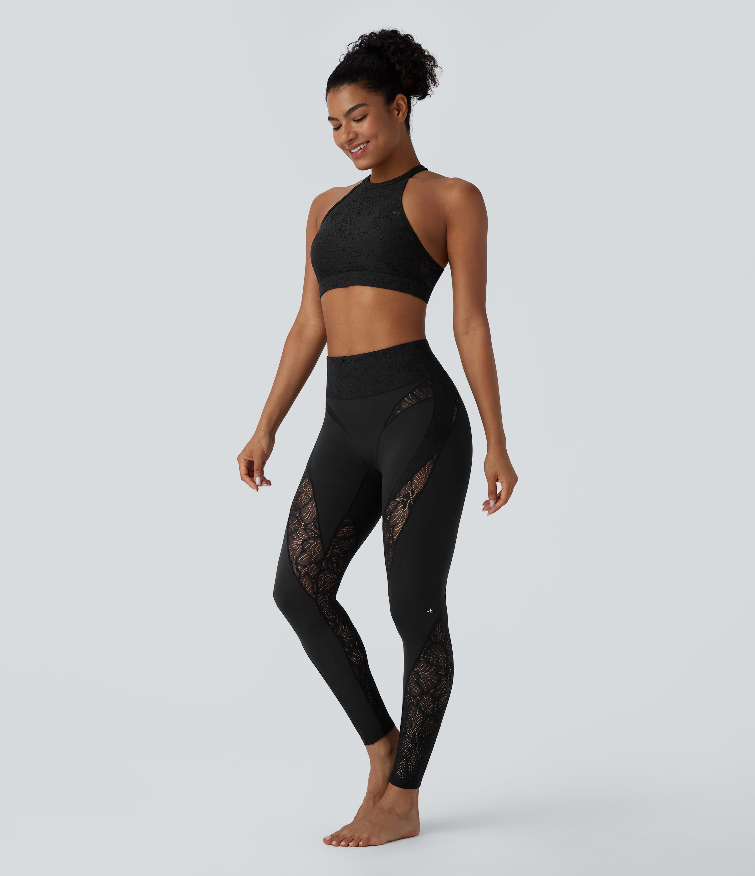Halara Softlyzeroв„ў High Waisted Back Pocket Contrast Lace 7/8 Yoga Leggings-UPF50+  - Black - XL(7/8) gym leggings leggings with pockets 