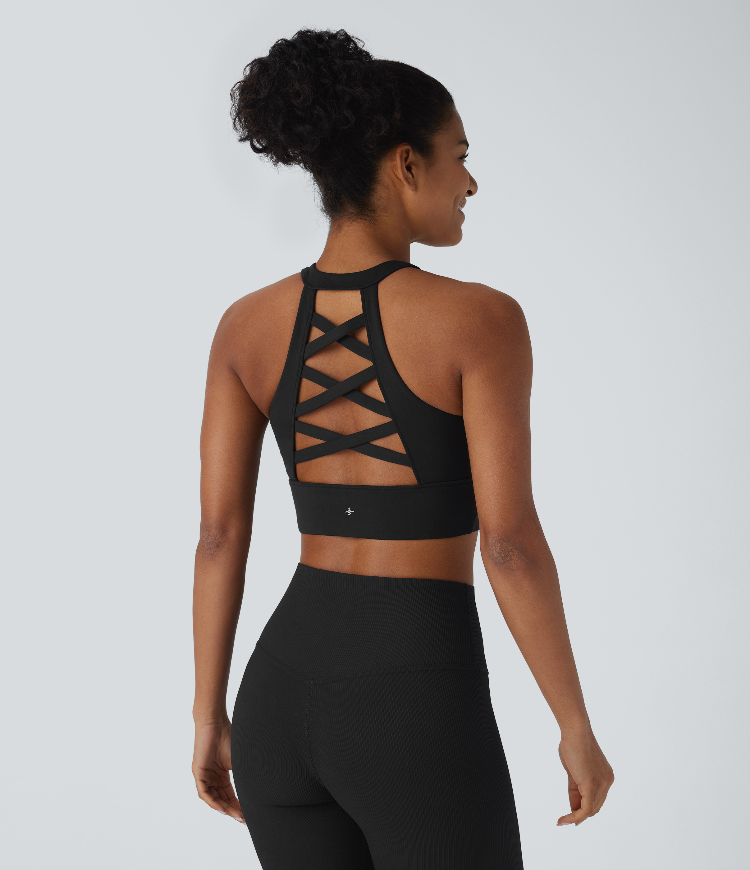 Halara Softlyzeroв„ў Plush Crisscross Backless Racerback Contrast Mesh Cropped Yoga Tank Top Tank Top - Black - S golf tops halter top 