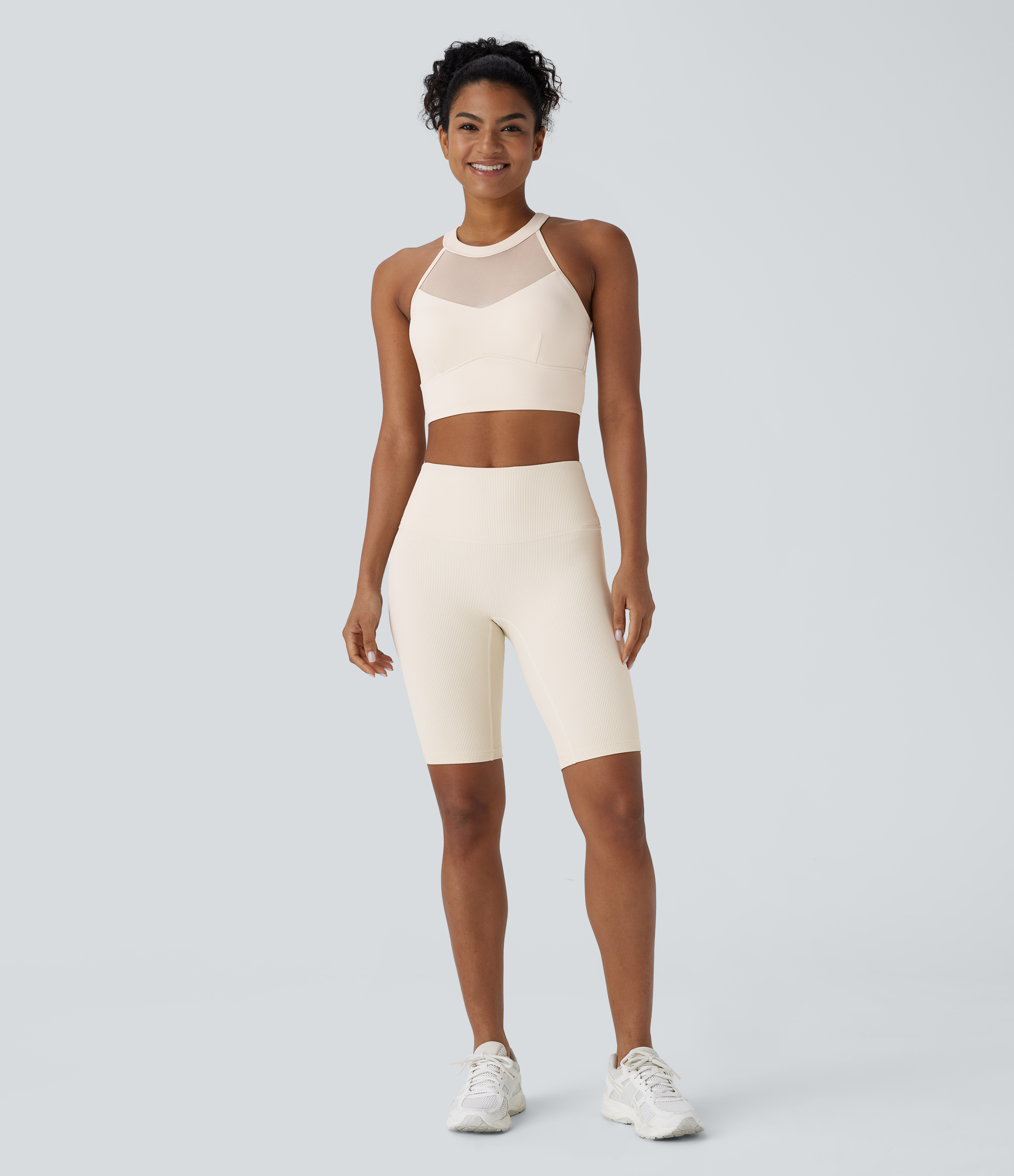 Halara Softlyzeroв„ў Plush Crisscross Backless Racerback Contrast Mesh Cropped Yoga Tank Top Tank Top - Solitary Star - L golf tops halter top 