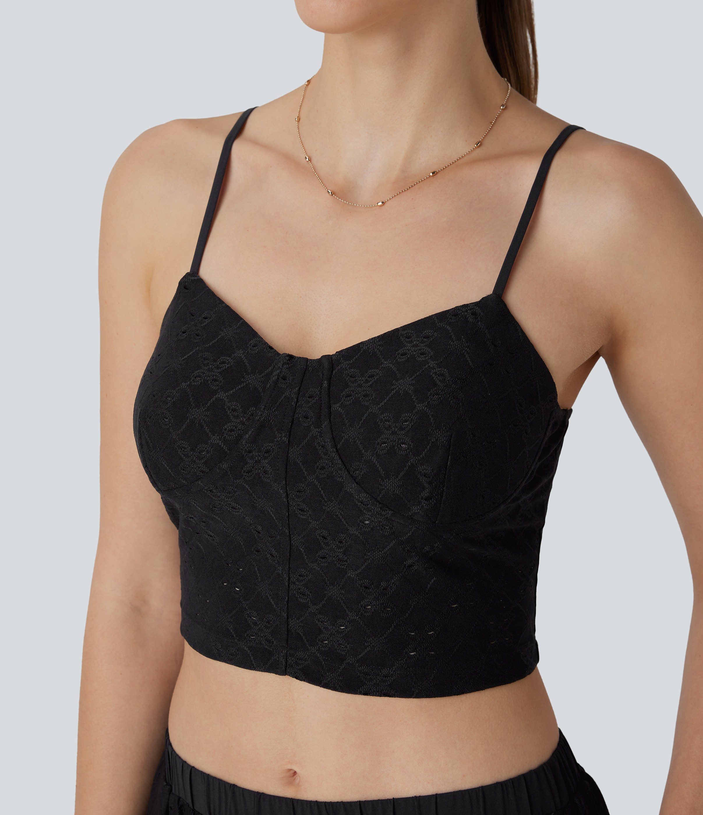 Black Eyelet Cropped Tank Vest Top / 1