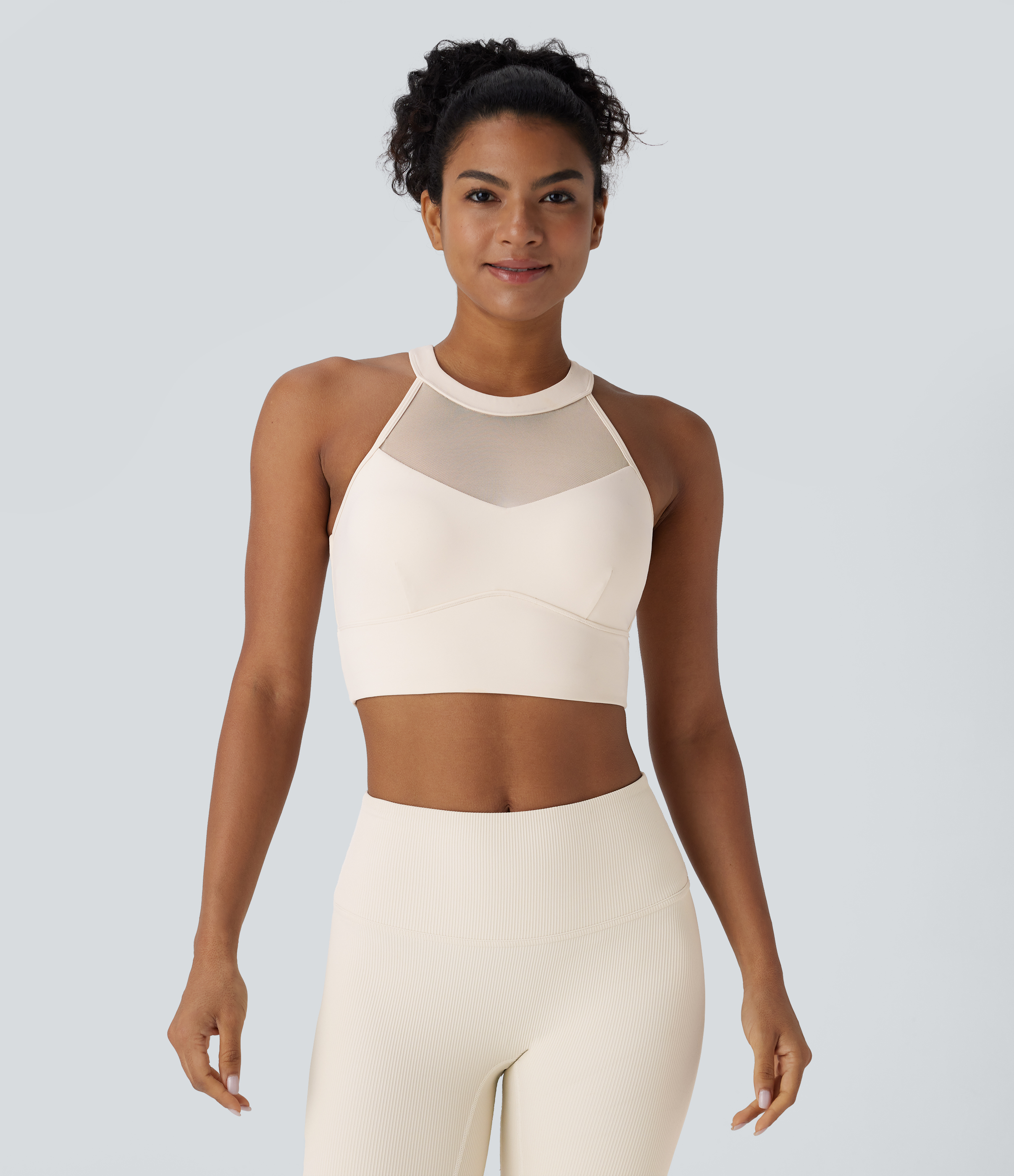 Halara Softlyzeroв„ў Plush Crisscross Backless Racerback Contrast Mesh Cropped Yoga Tank Top Tank Top - Solitary Star - L golf tops halter top 