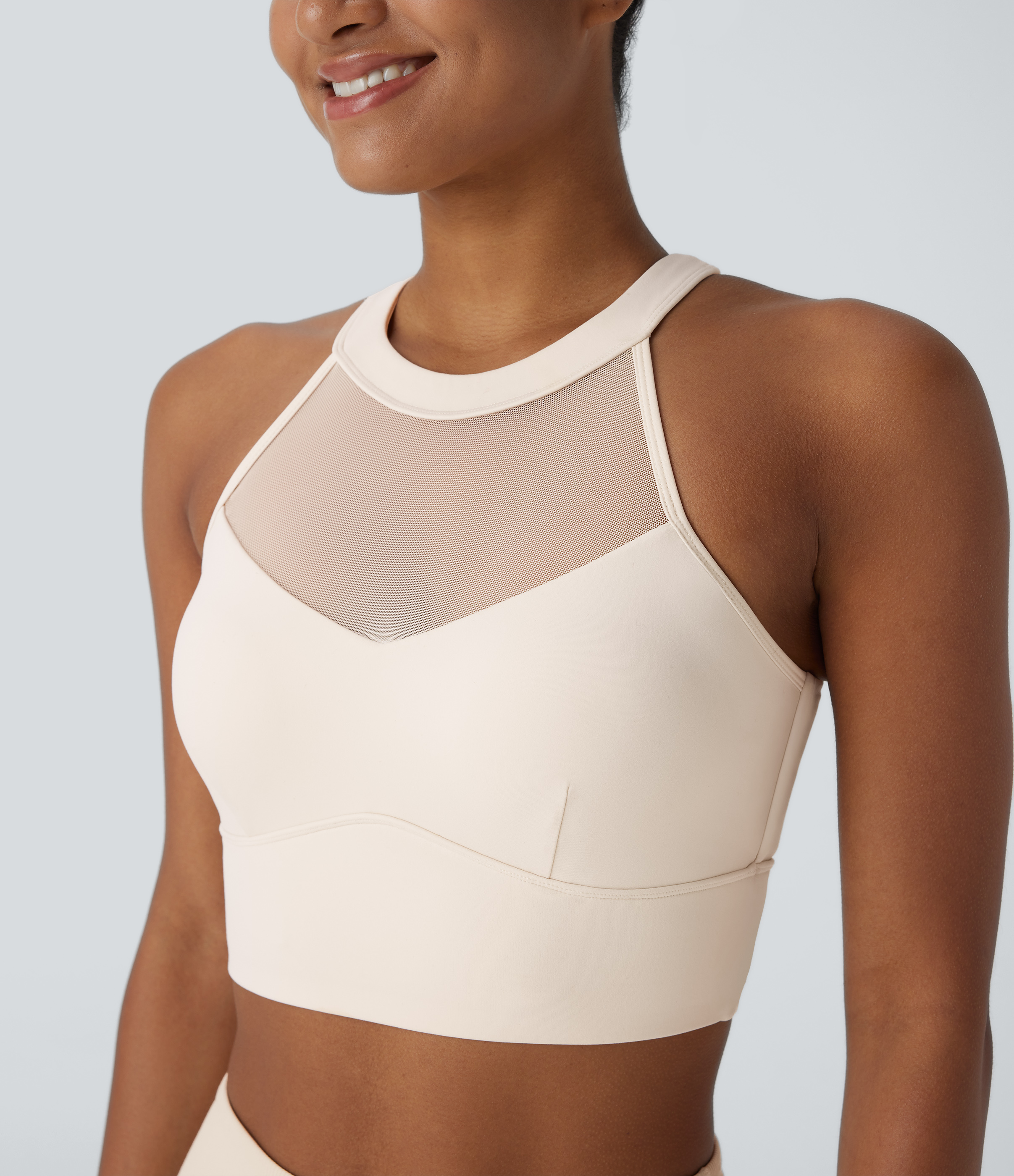 Halara Softlyzeroв„ў Plush Crisscross Backless Racerback Contrast Mesh Cropped Yoga Tank Top Tank Top - Solitary Star - L golf tops halter top 