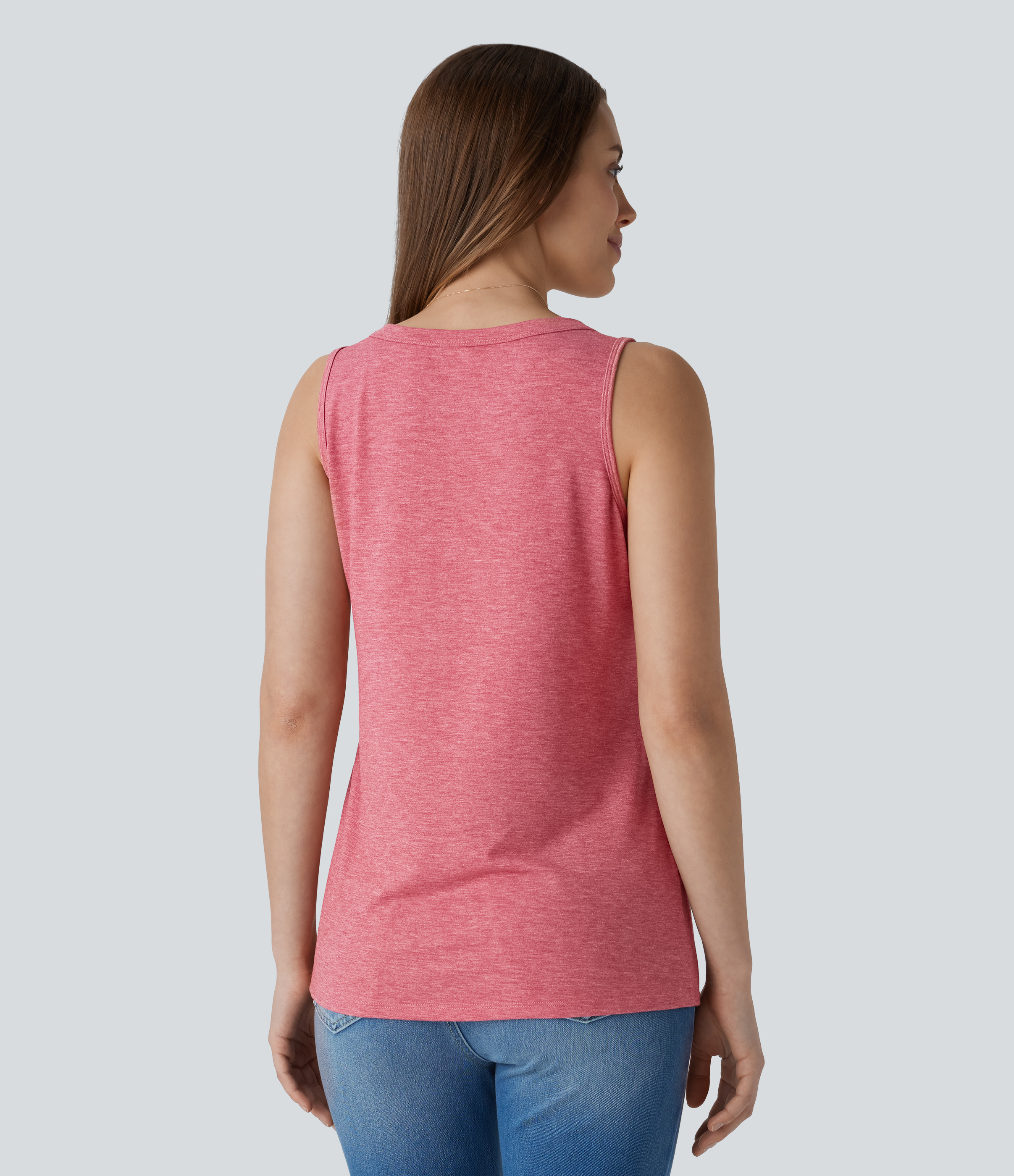 Halara V Neck Sleeveless Decorative Button Casual Top Tank Top - Brick Red Mix - XL golf tops halter top tunic tops sleeveless tops 