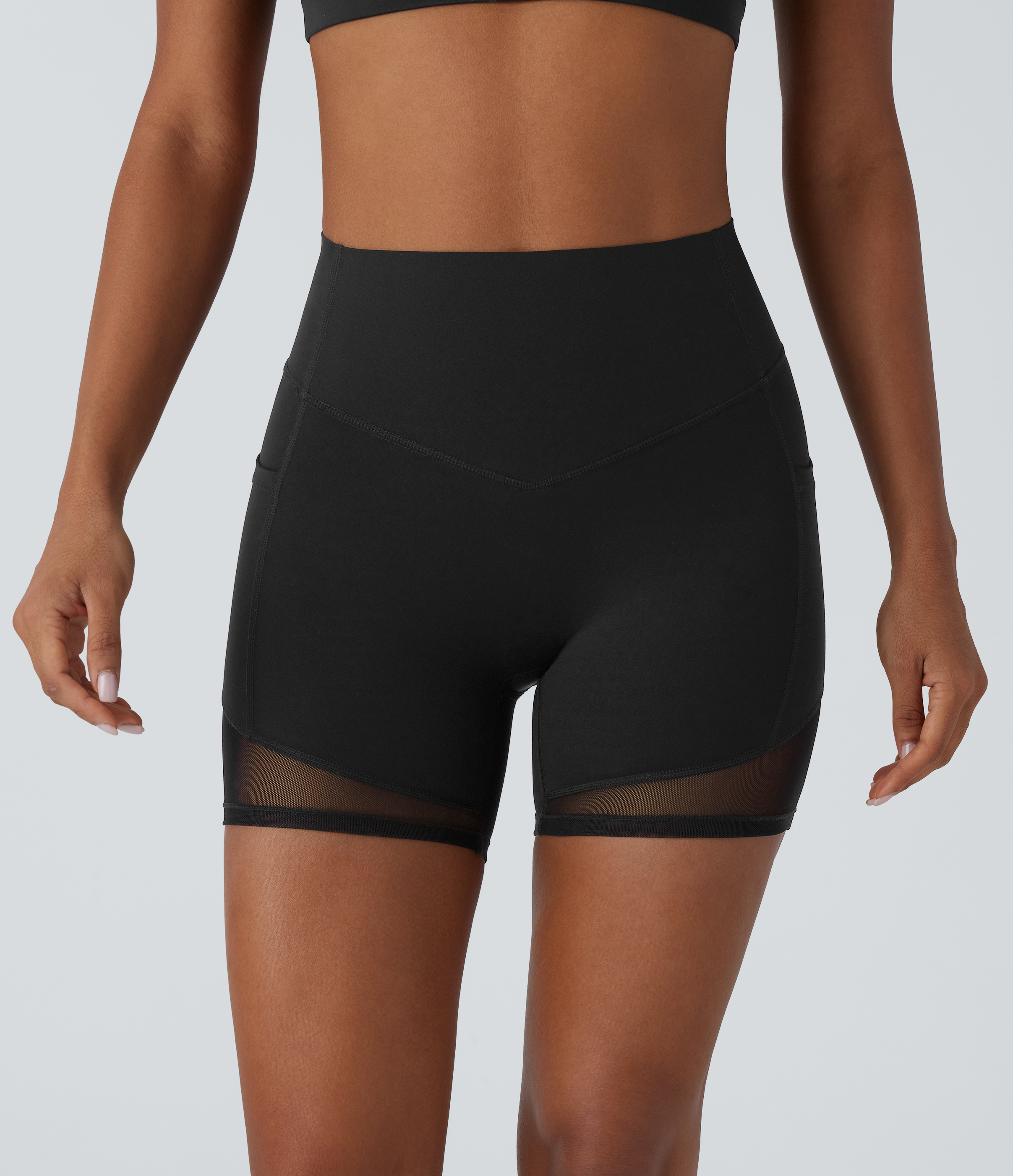 Halara Halara UltraSculptв„ў SoCinched High Waisted Tummy Control Butt Lifting Side Pocket Contrast Mesh Shaping Workout Biker Shorts 5``  - Black - S 