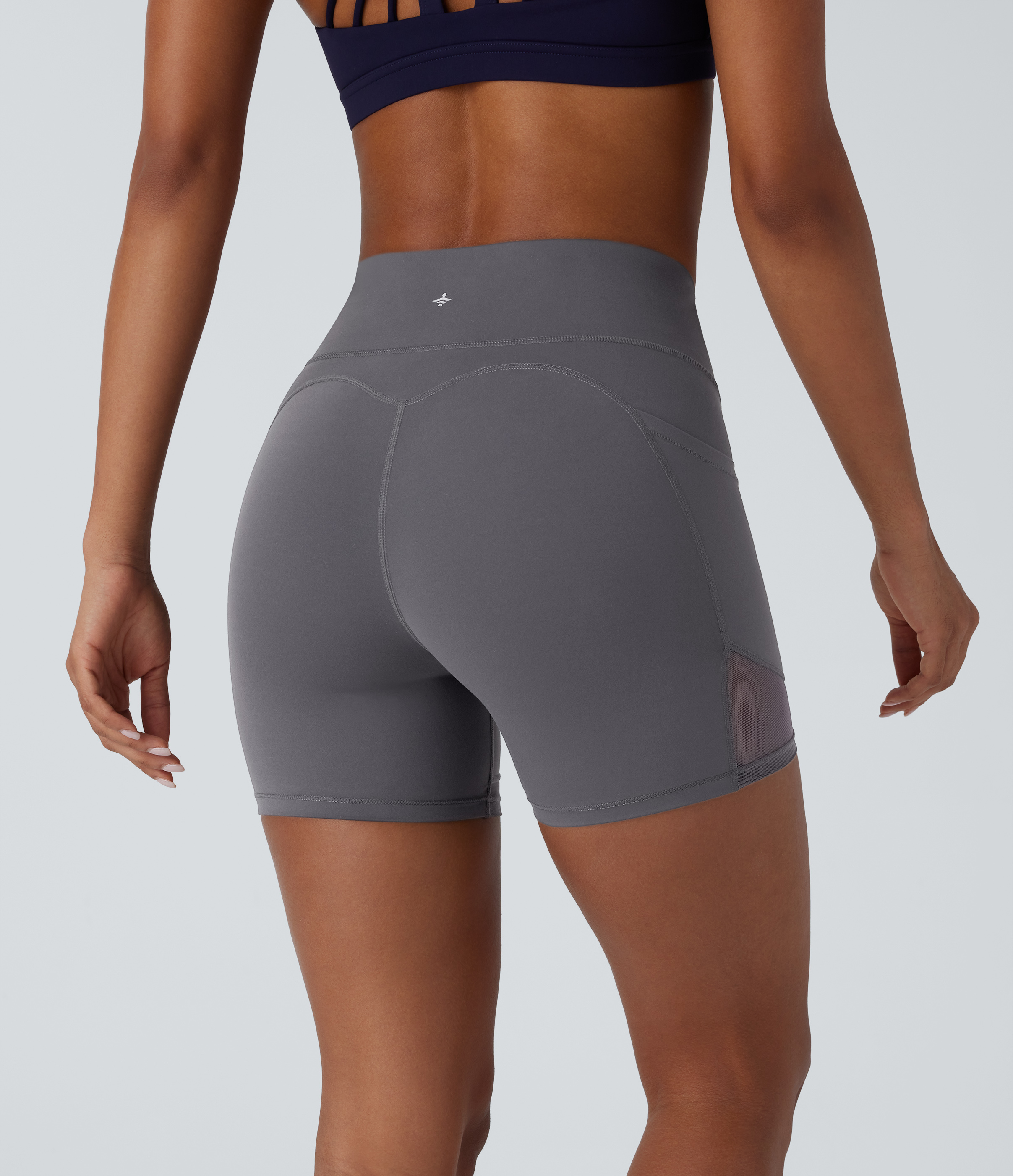 Halara Halara UltraSculptв„ў SoCinched High Waisted Tummy Control Butt Lifting Side Pocket Contrast Mesh Shaping Workout Biker Shorts 5``  - Volcanic Ash - S 