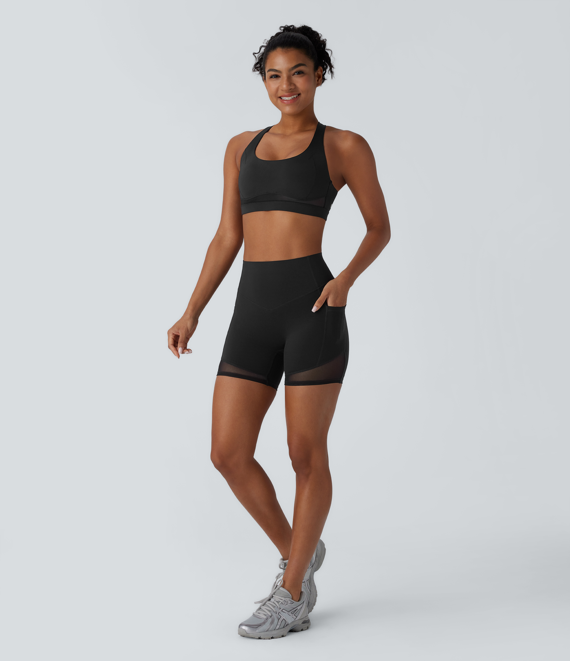 Halara Halara UltraSculptв„ў SoCinched High Waisted Tummy Control Butt Lifting Side Pocket Contrast Mesh Shaping Workout Biker Shorts 5``  - Black - S 