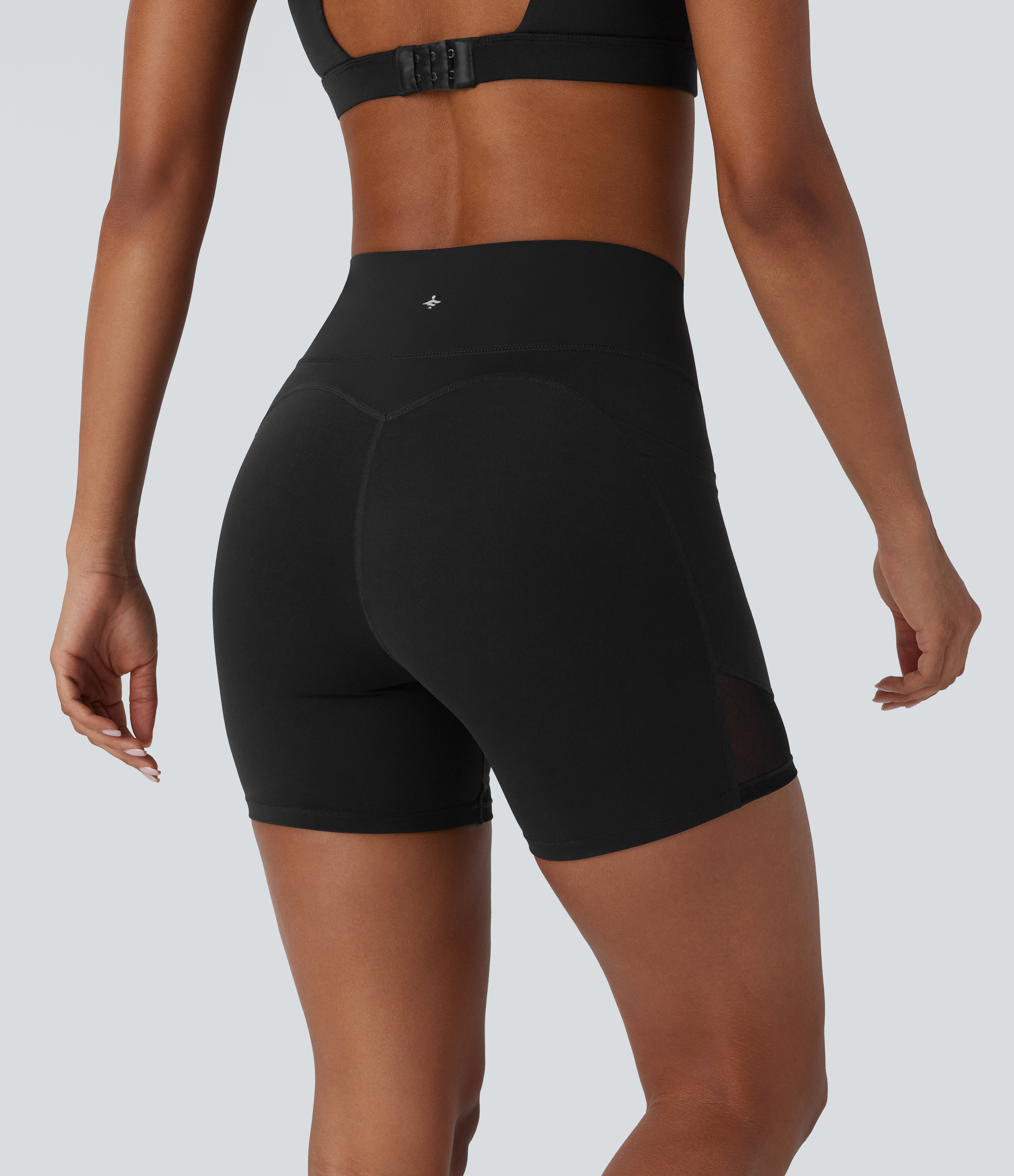 Halara Halara UltraSculptв„ў SoCinched High Waisted Tummy Control Butt Lifting Side Pocket Contrast Mesh Shaping Workout Biker Shorts 5``  - Black - S 