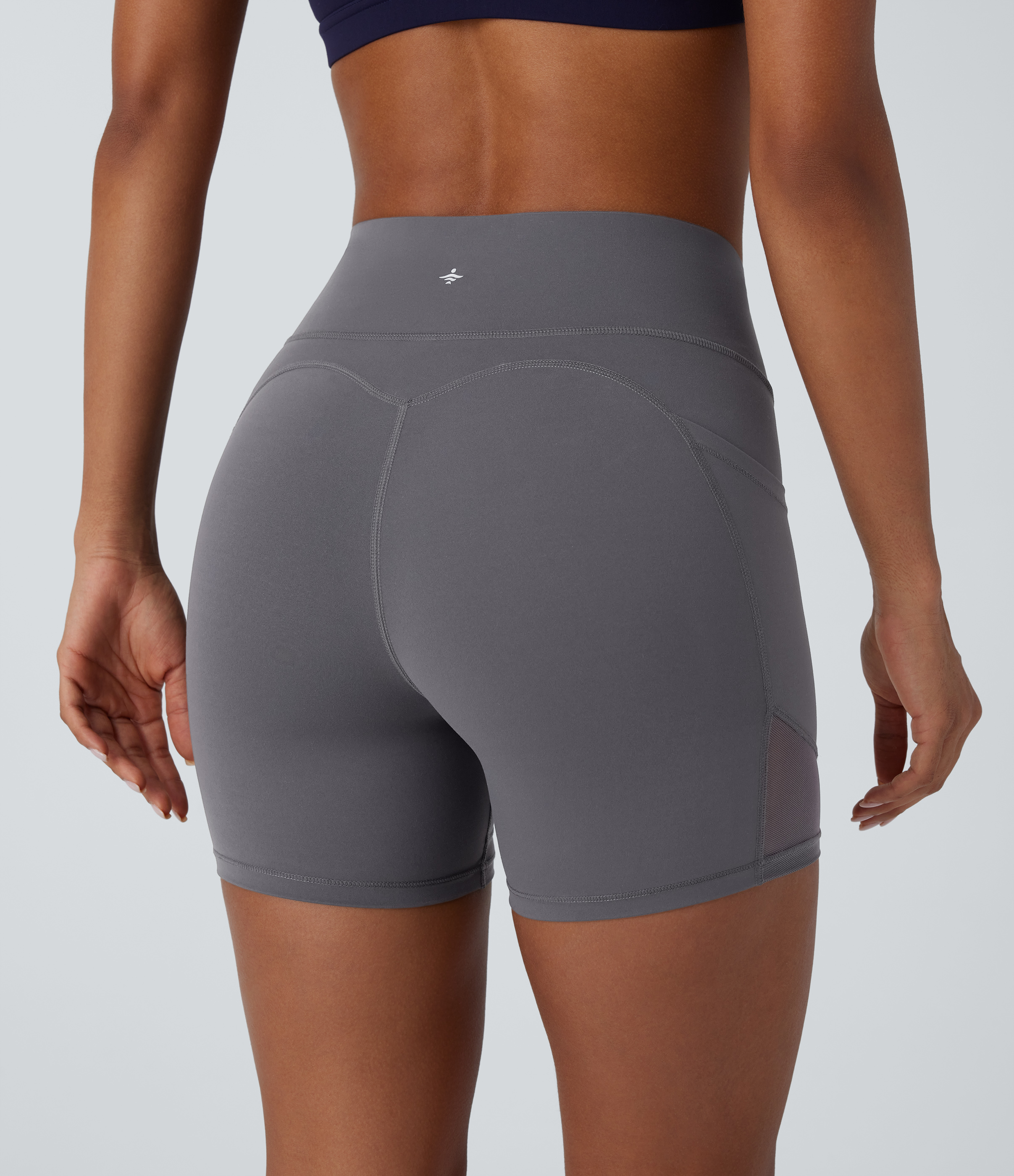 Halara Halara UltraSculptв„ў SoCinched High Waisted Tummy Control Butt Lifting Side Pocket Contrast Mesh Shaping Workout Biker Shorts 5``  - Volcanic Ash - S 