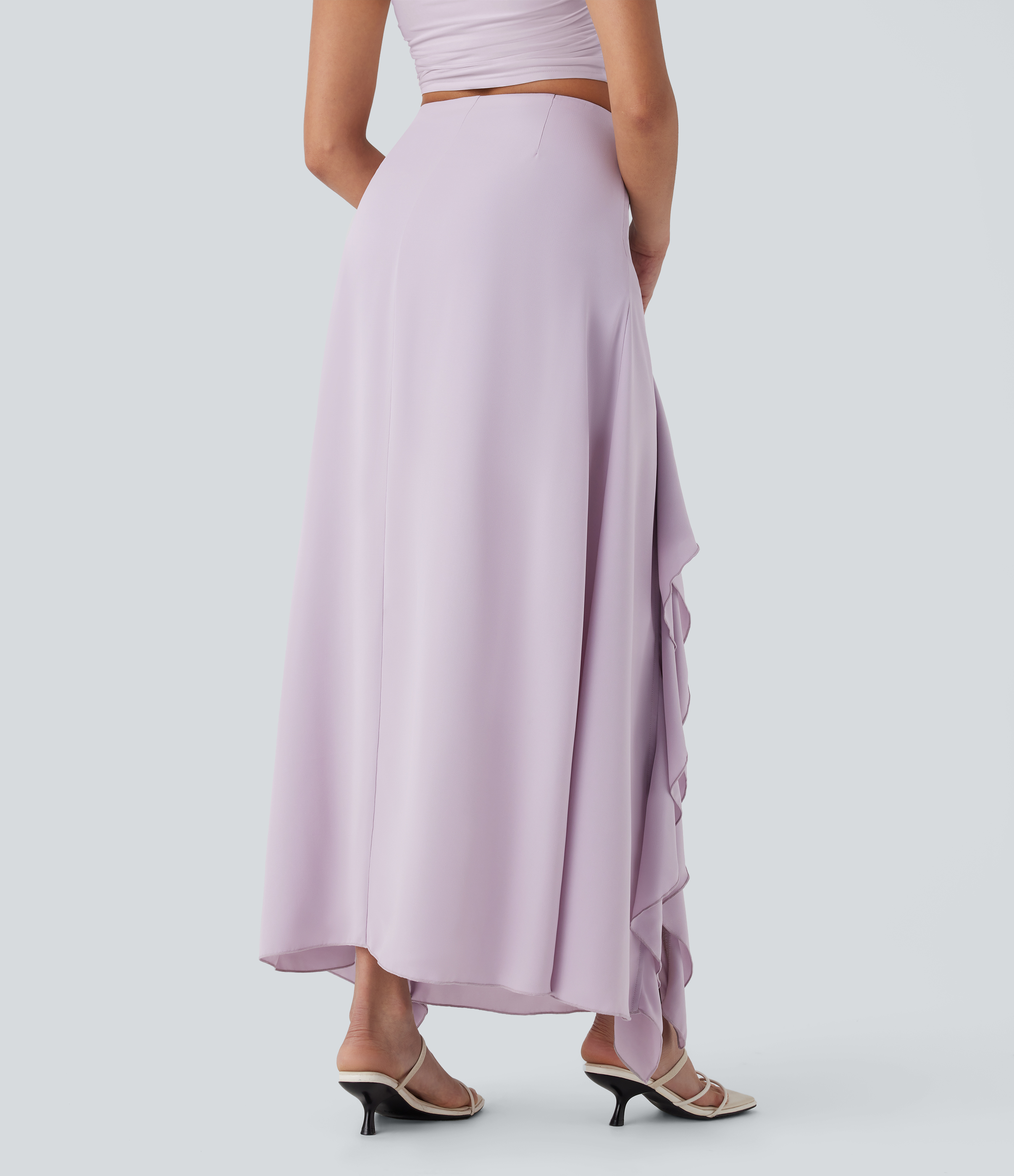 Halara High Waisted Invisible Zipper Split Ruffle 2-in-1 Maxi Casual Skirt  - Lilac Marble - XS(regular) 