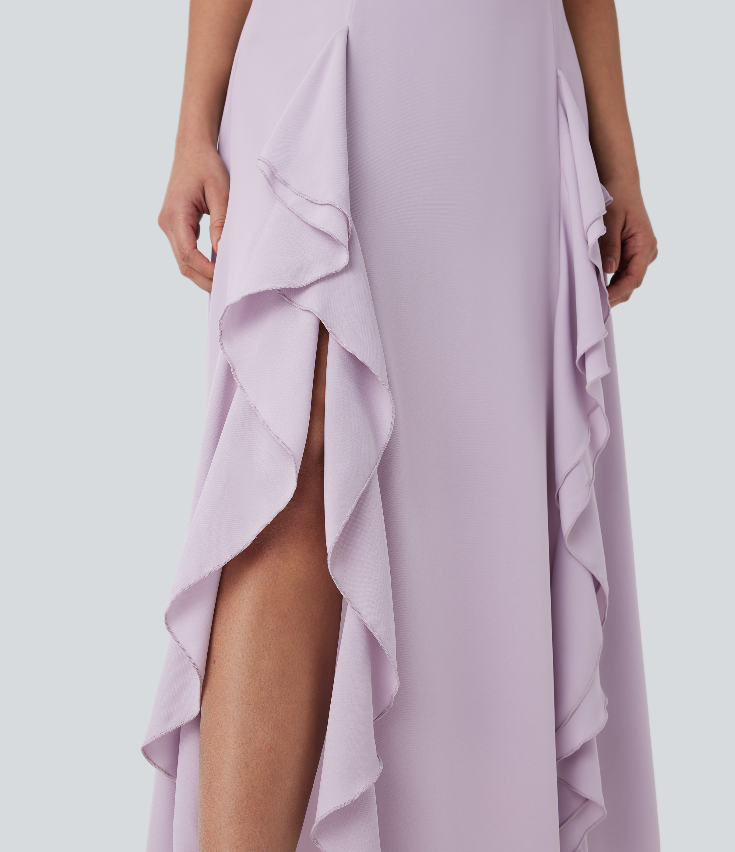 Halara High Waisted Invisible Zipper Split Ruffle 2-in-1 Maxi Casual Skirt  - Lilac Marble - XS(regular) 