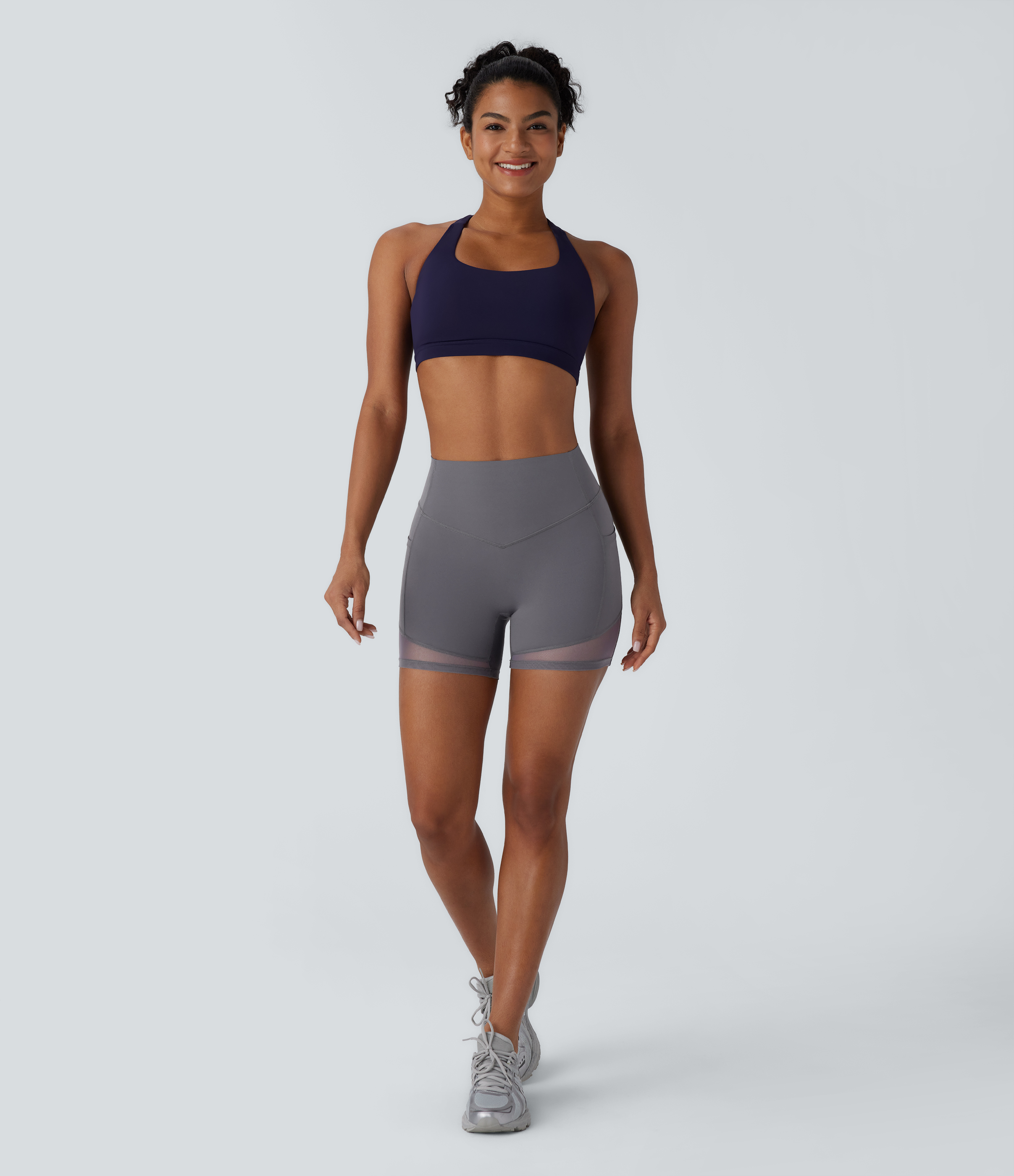 Halara Halara UltraSculptв„ў SoCinched High Waisted Tummy Control Butt Lifting Side Pocket Contrast Mesh Shaping Workout Biker Shorts 5``  - Volcanic Ash - S 