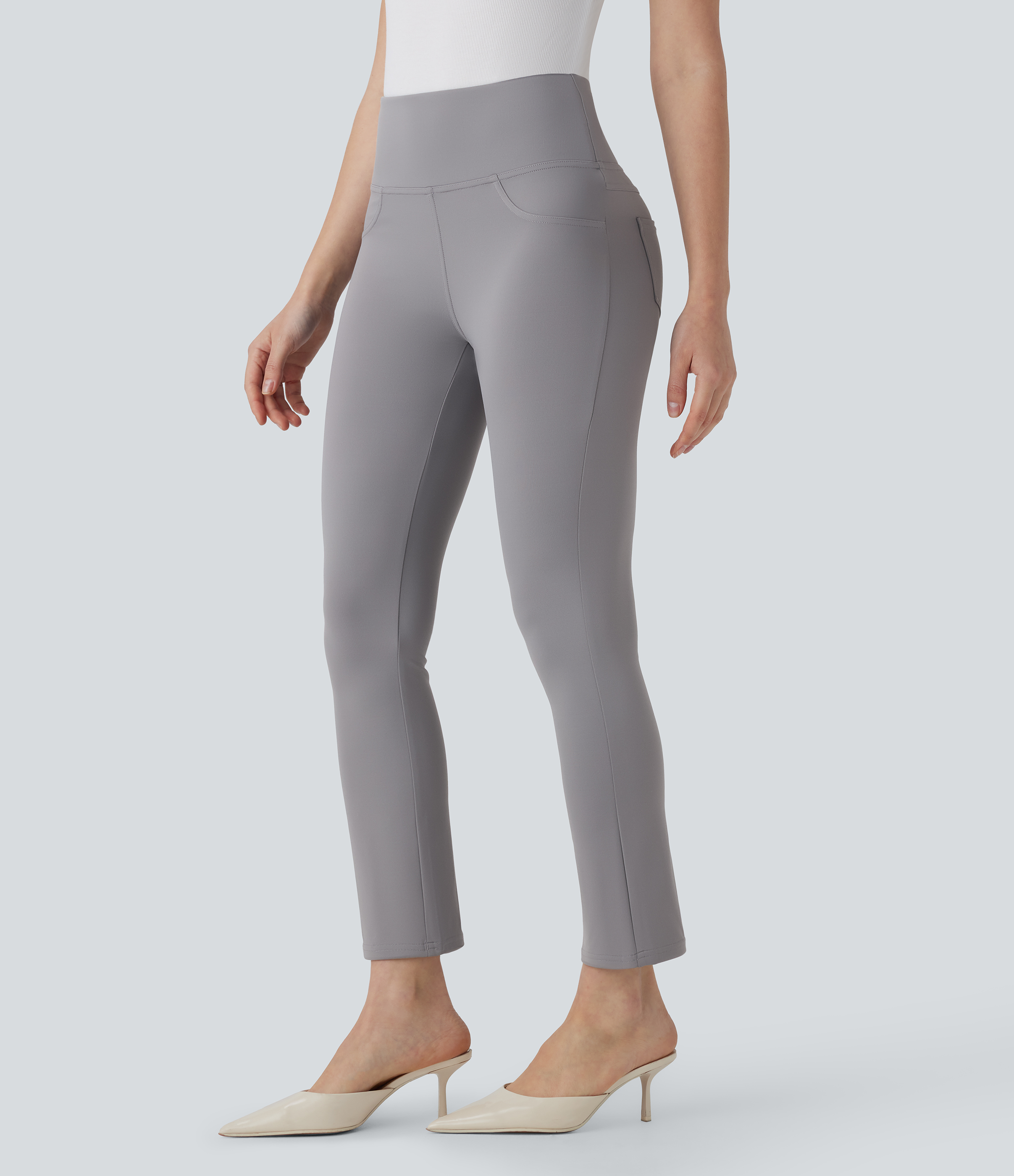 Halara  High Waisted Back Pocket Tapered Work Cropped Pants  - Silent Storm - L(regular) 