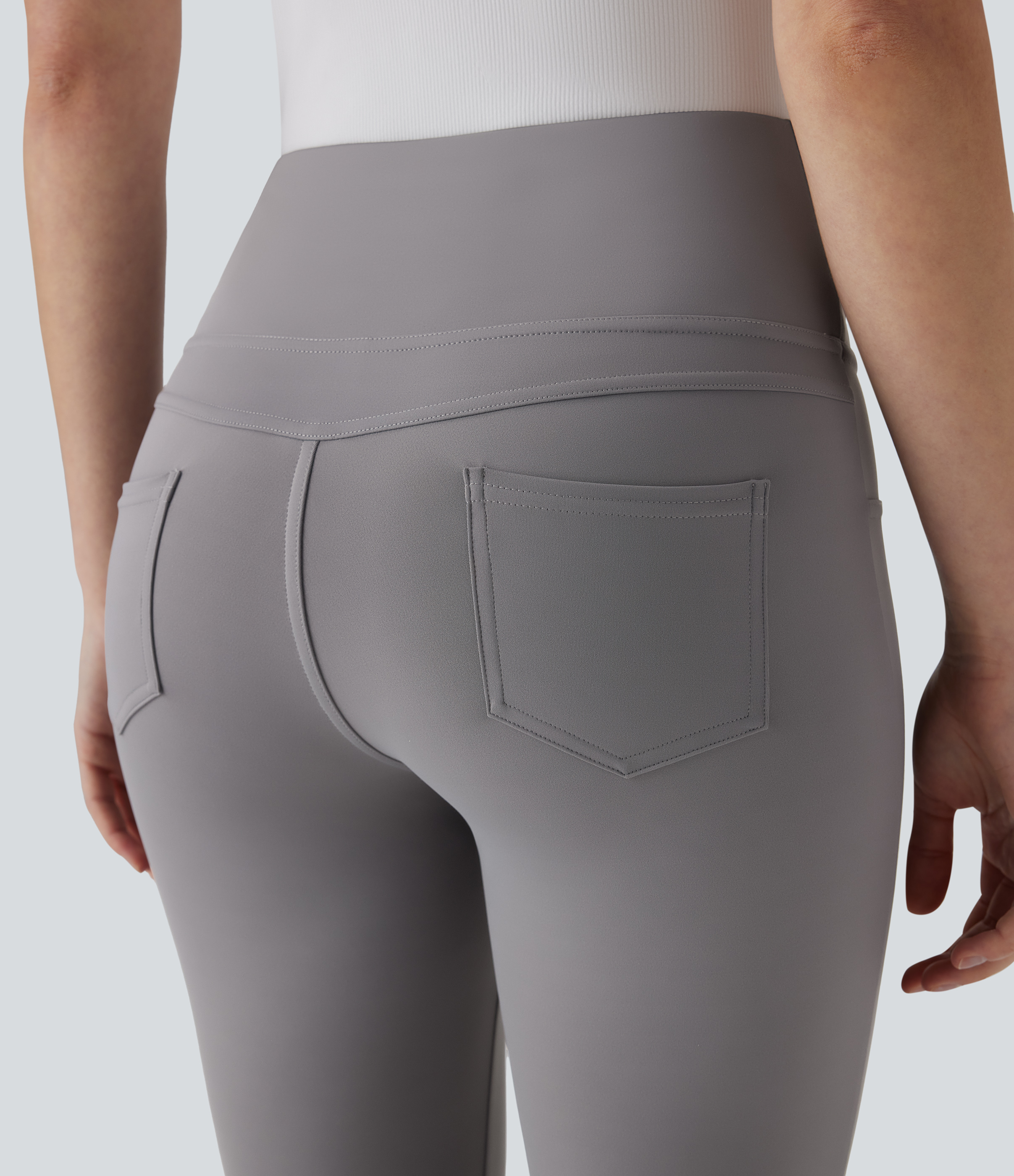 Halara  High Waisted Back Pocket Tapered Work Cropped Pants  - Silent Storm - L(regular) 