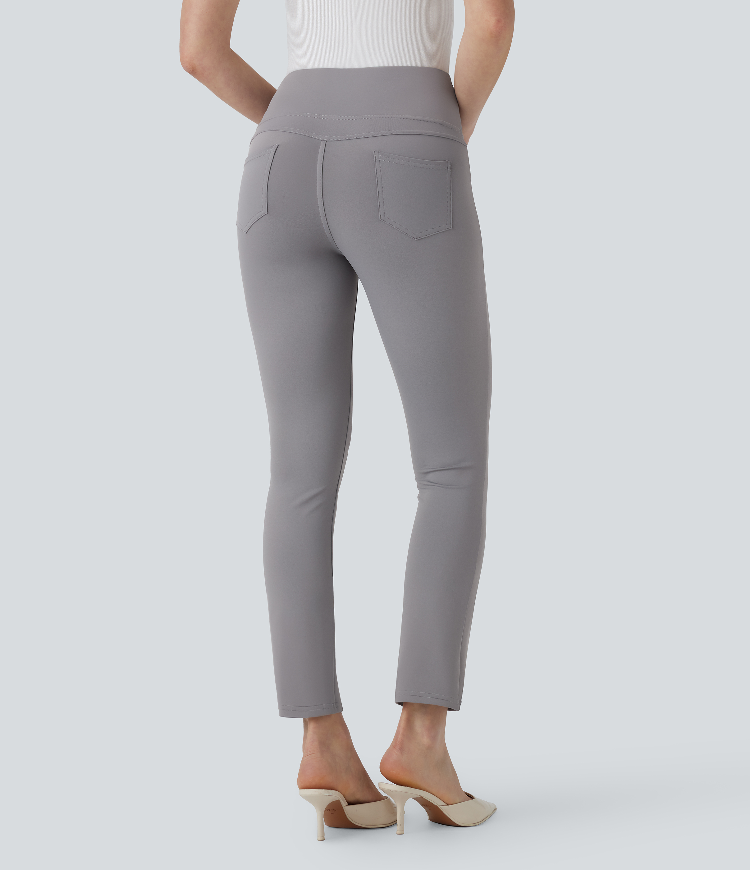Halara  High Waisted Back Pocket Tapered Work Cropped Pants  - Silent Storm - L(regular) 