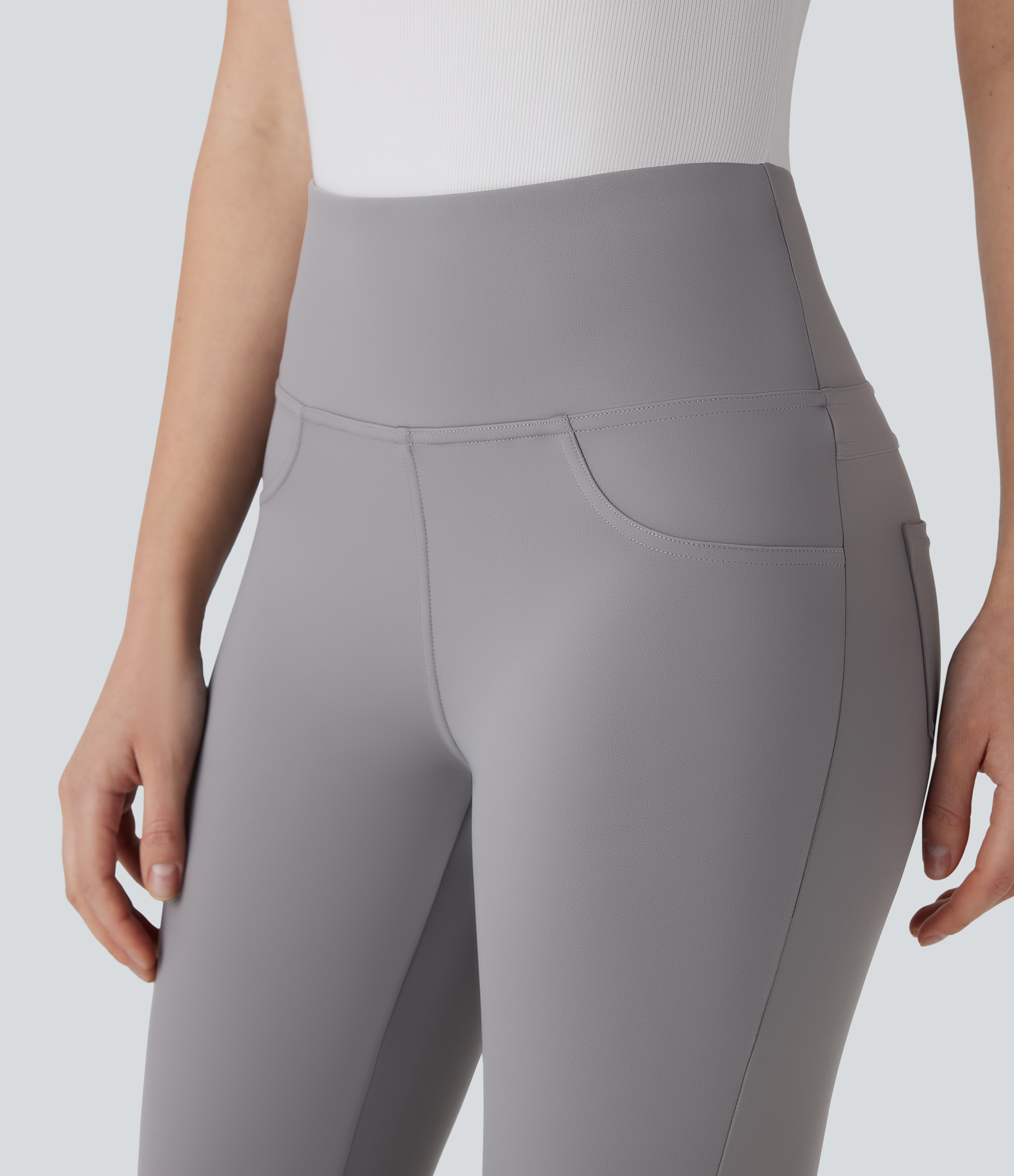 Halara  High Waisted Back Pocket Tapered Work Cropped Pants  - Silent Storm - L(regular) 