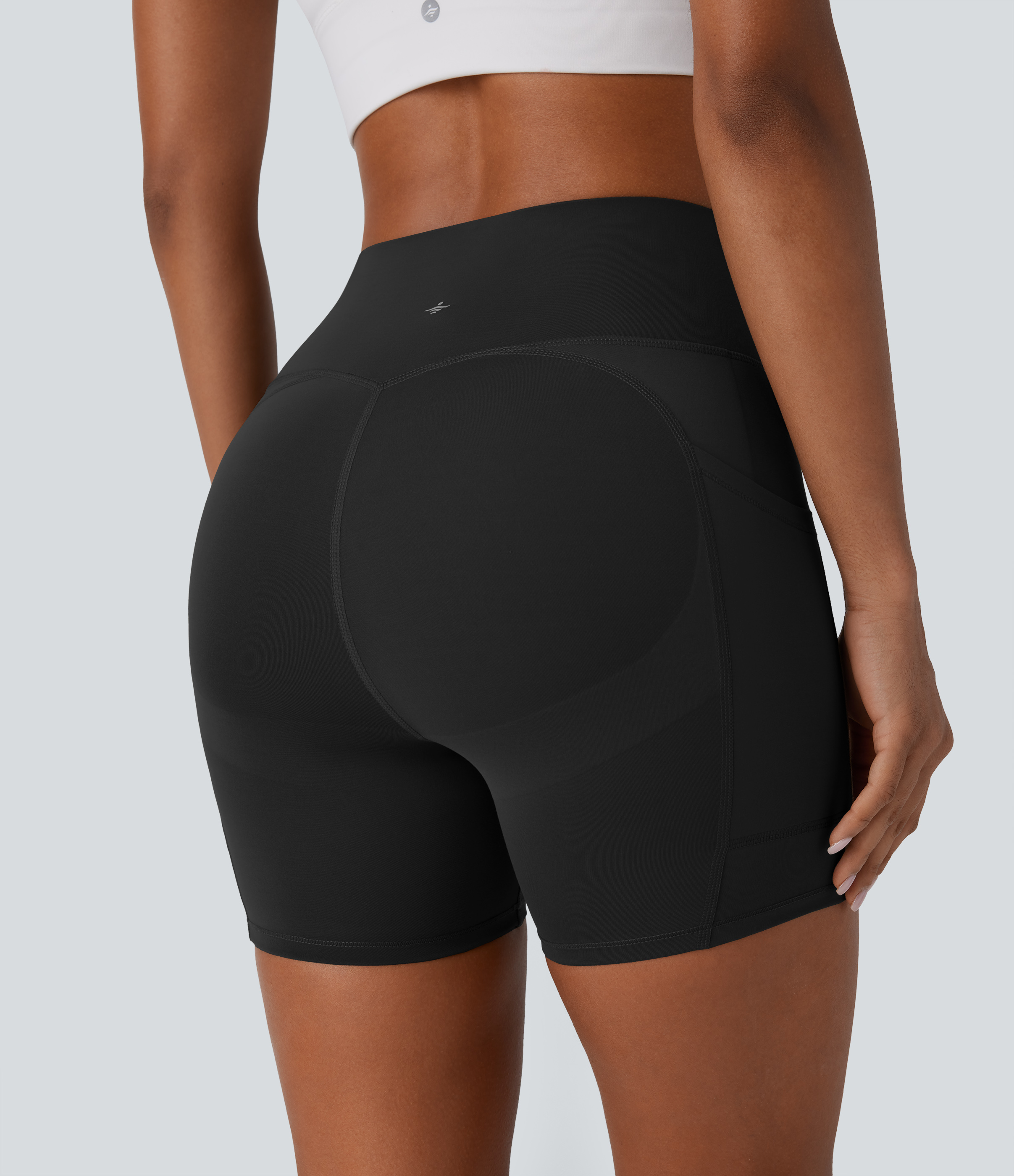 Halara SpeedWaveв„ў SoCinched High Waisted Tummy Control Butt Lifting Side Pocket Contrast Mesh Quick Dry Workout Biker Shorts 5``  - Black - S 