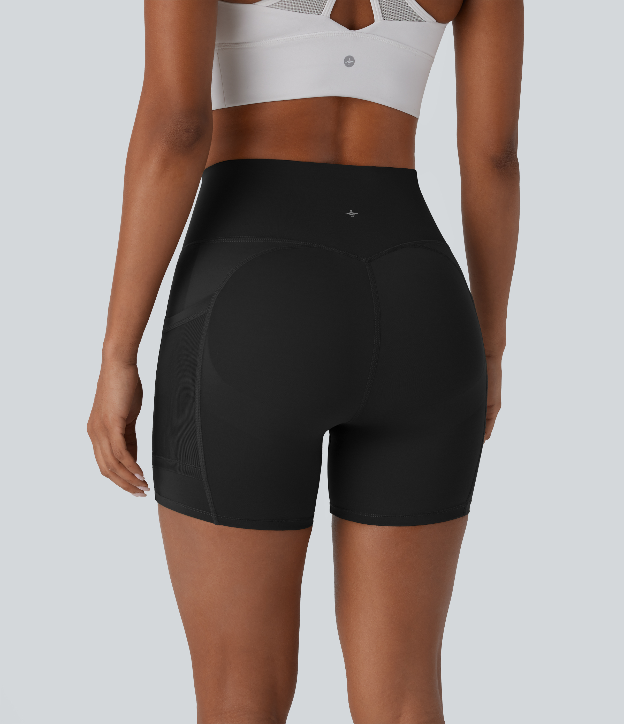 Halara SpeedWaveв„ў SoCinched High Waisted Tummy Control Butt Lifting Side Pocket Contrast Mesh Quick Dry Workout Biker Shorts 5``  - Black - S 