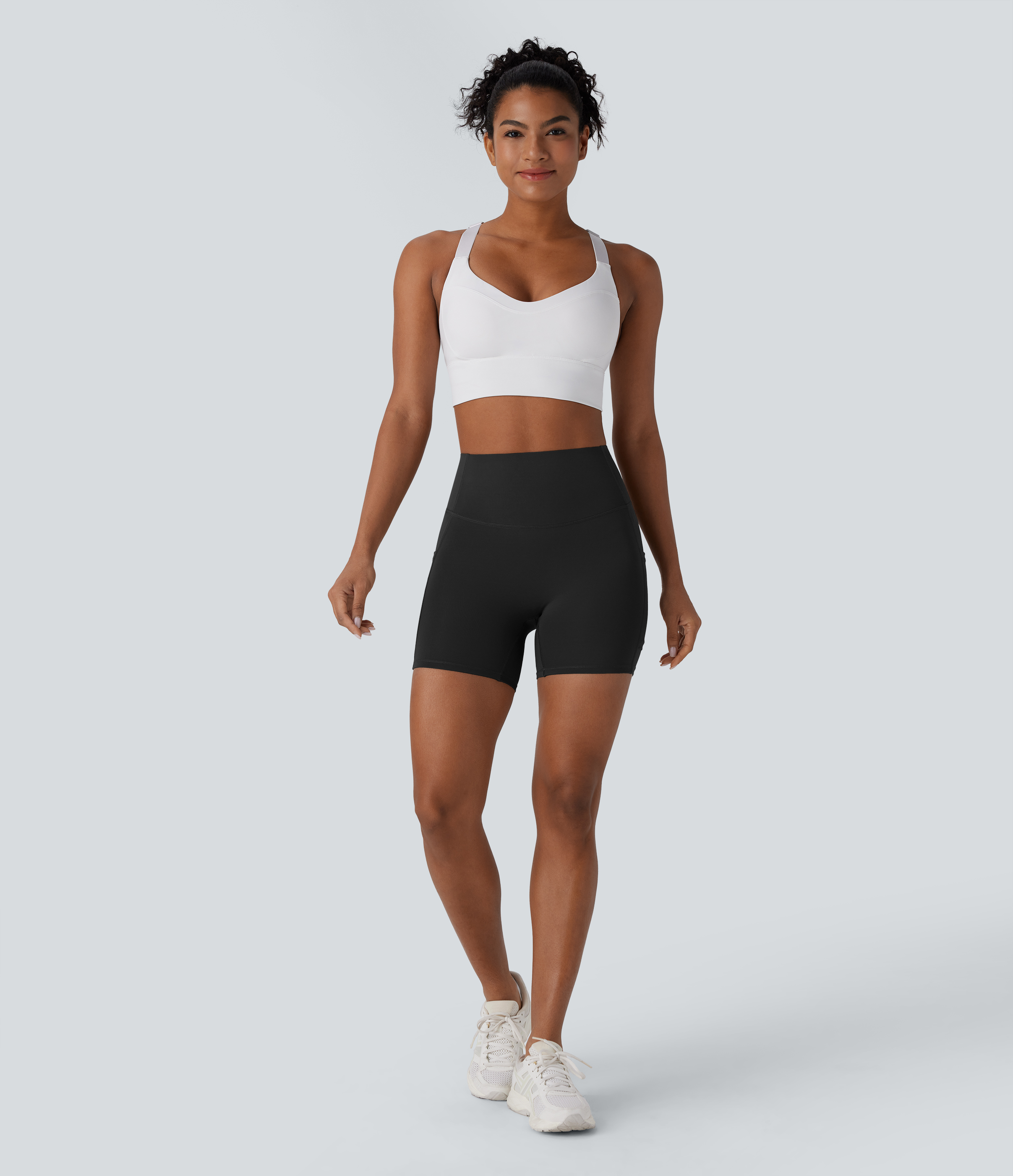 Halara SpeedWaveв„ў SoCinched High Waisted Tummy Control Butt Lifting Side Pocket Contrast Mesh Quick Dry Workout Biker Shorts 5``  - Black - S 