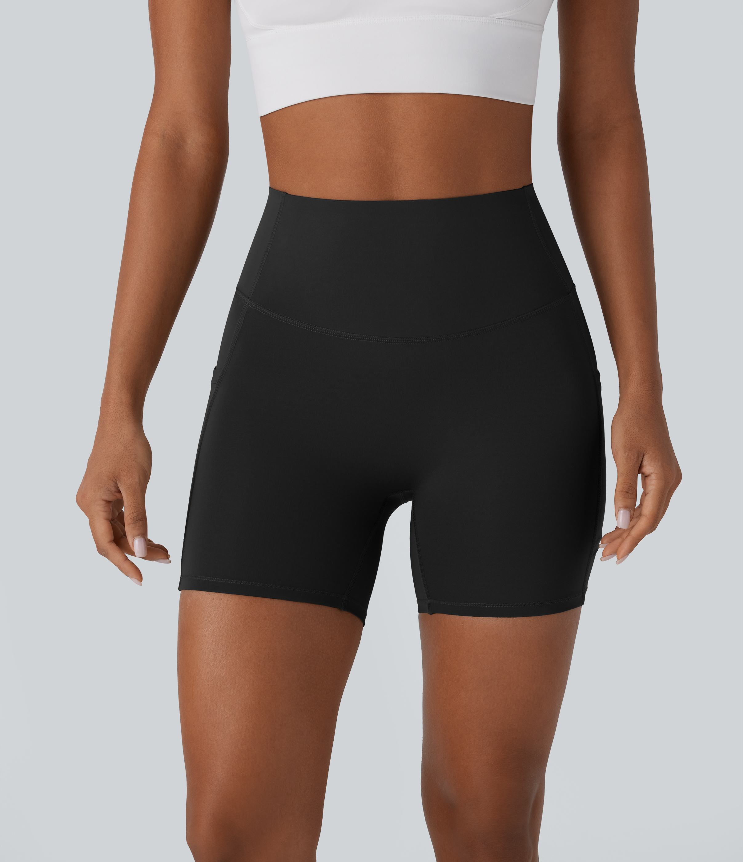 Halara SpeedWaveв„ў SoCinched High Waisted Tummy Control Butt Lifting Side Pocket Contrast Mesh Quick Dry Workout Biker Shorts 5``  - Black - S 
