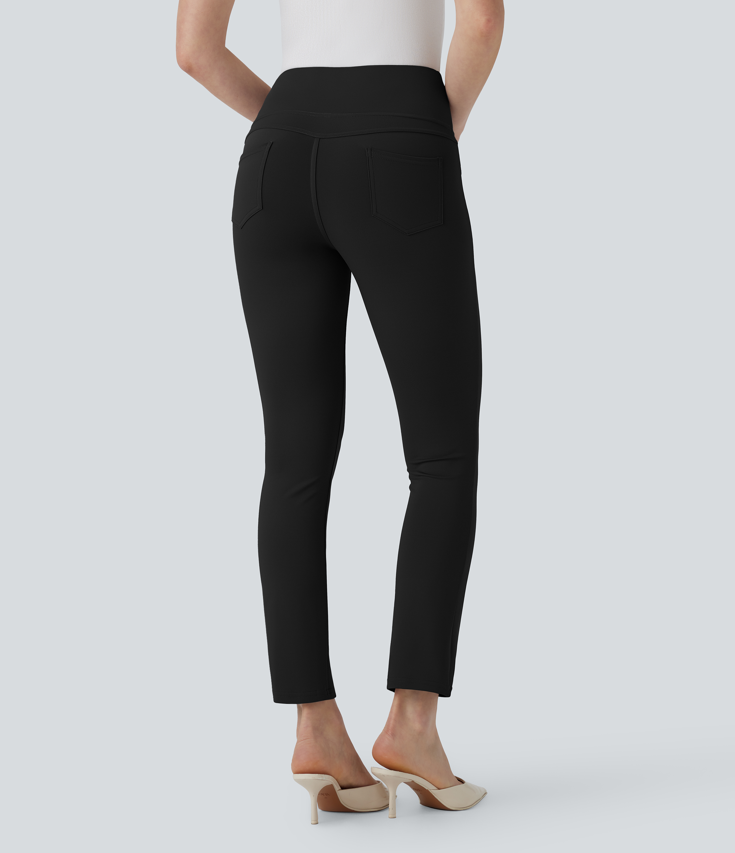 Halara  High Waisted Back Pocket Tapered Work Cropped Pants  - Black - M(regular) 