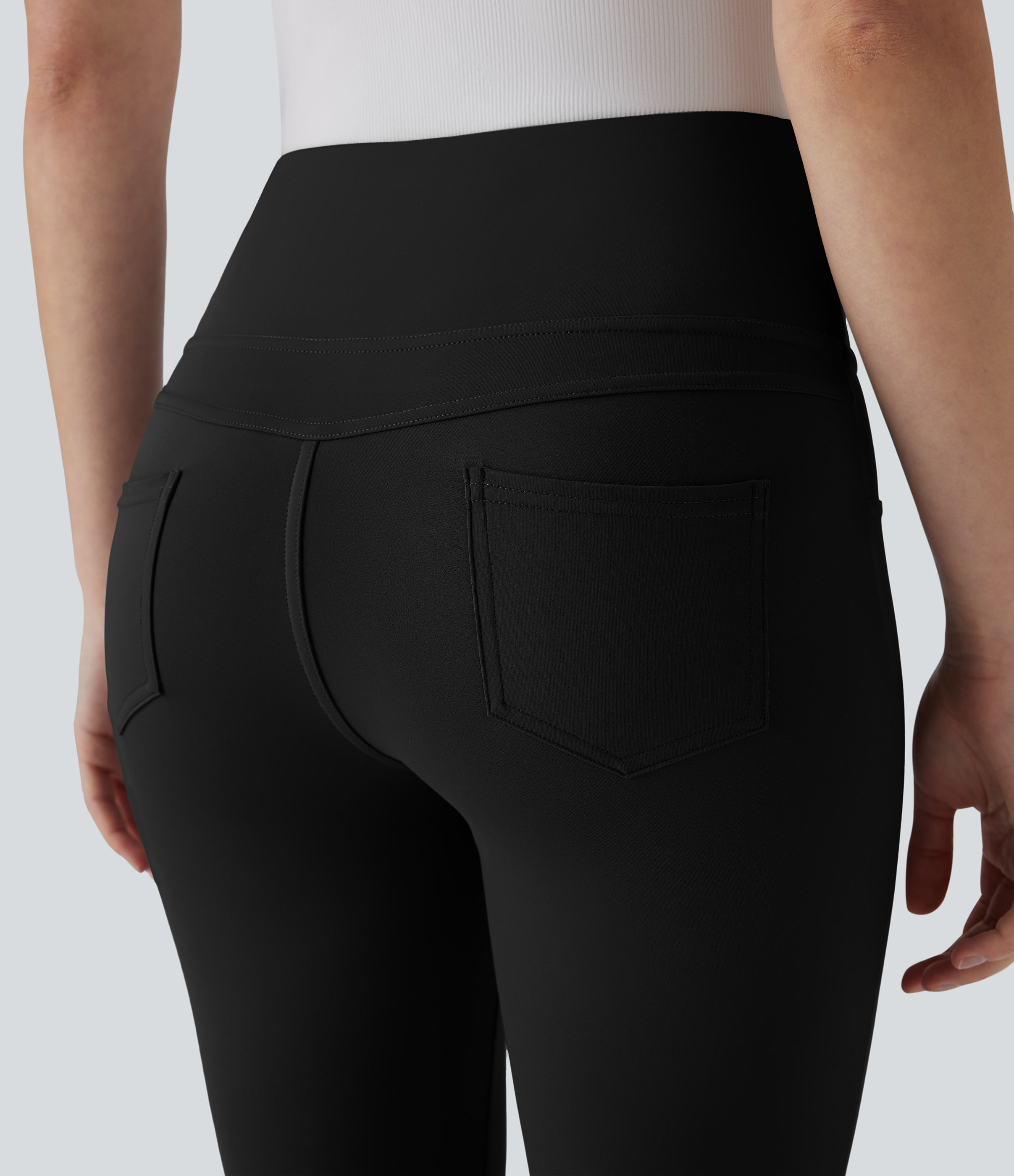 Halara  High Waisted Back Pocket Tapered Work Cropped Pants  - Black - M(regular) 