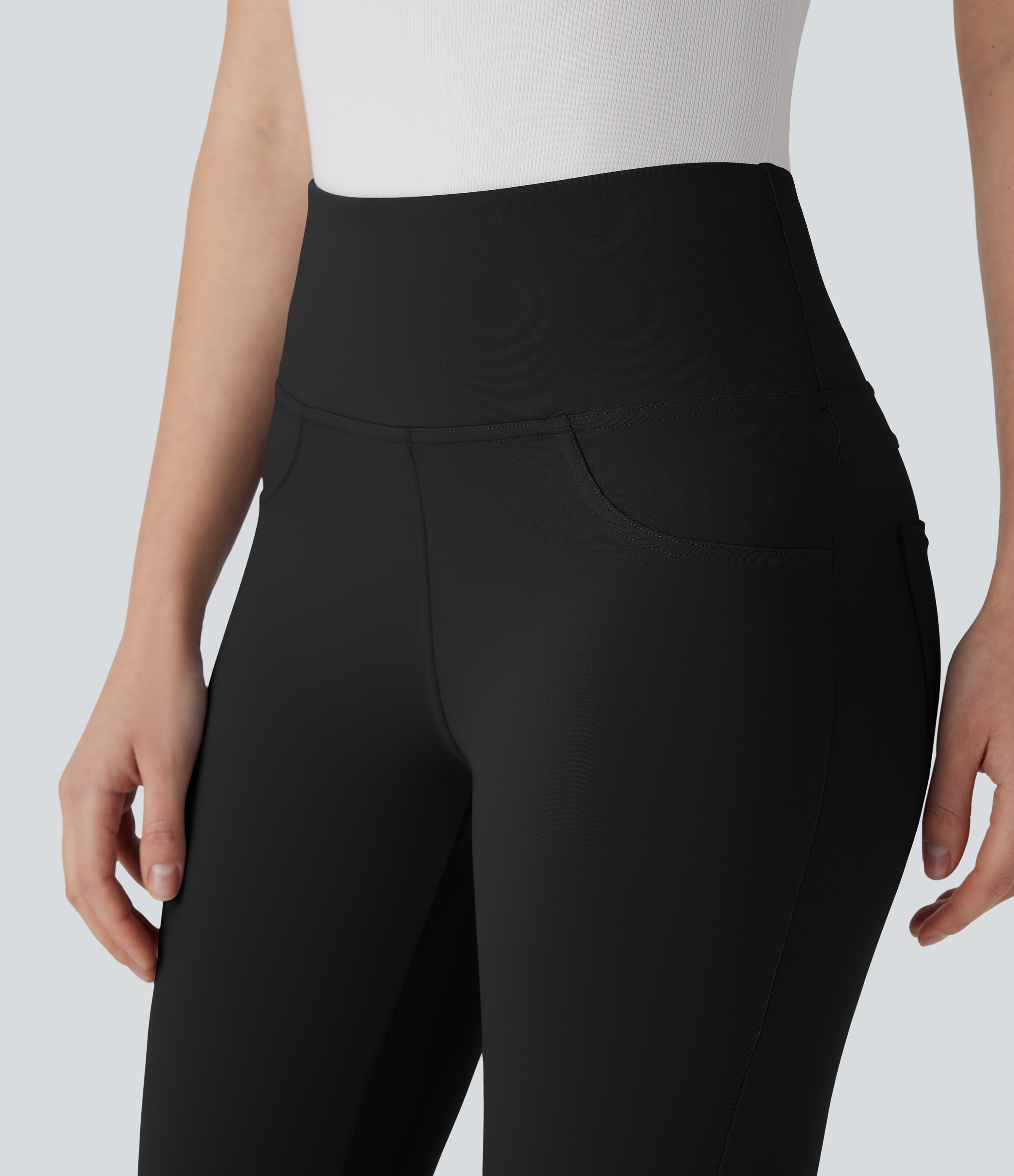 Halara  High Waisted Back Pocket Tapered Work Cropped Pants  - Black - M(regular) 