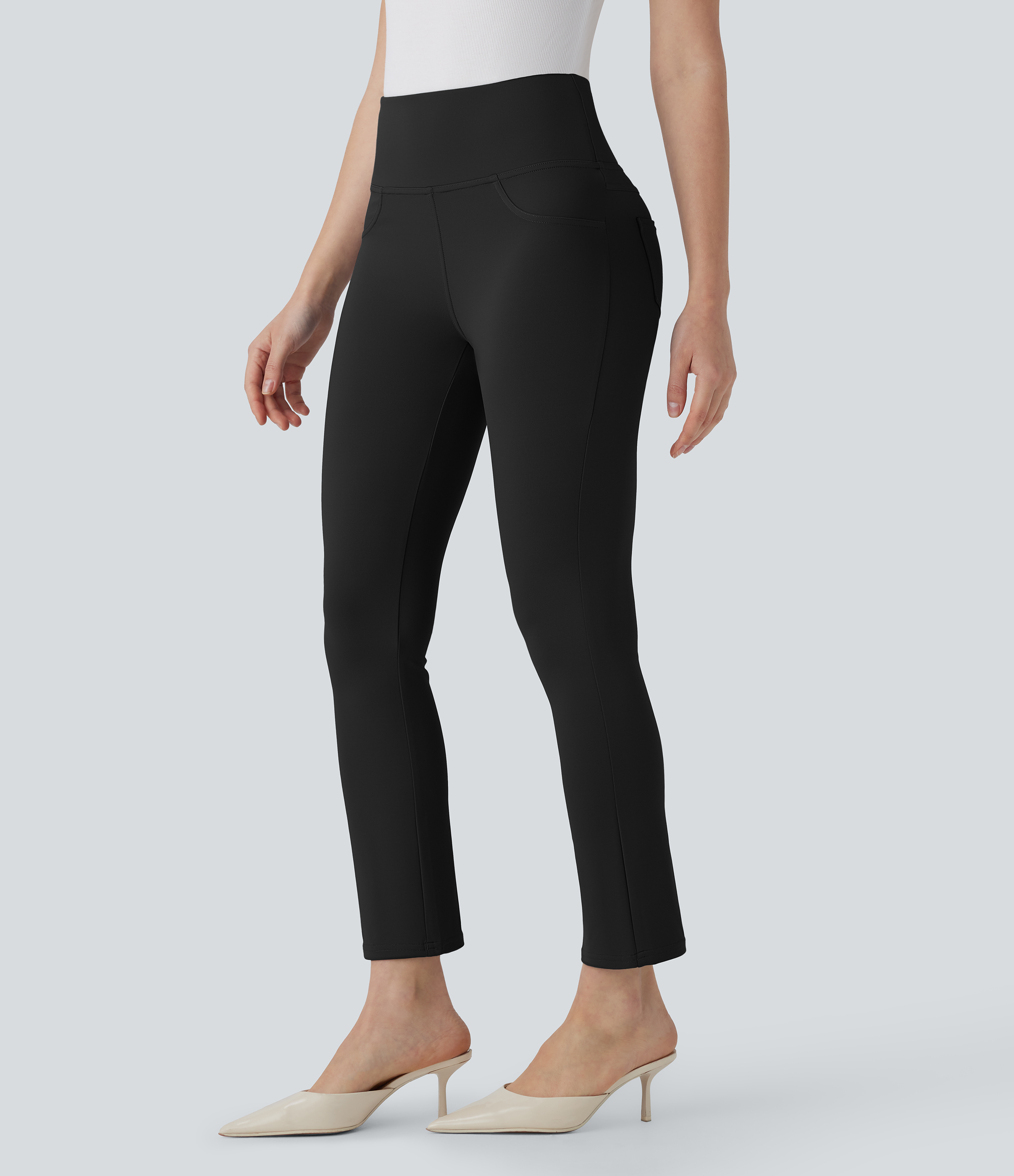 Halara  High Waisted Back Pocket Tapered Work Cropped Pants  - Black - M(regular) 