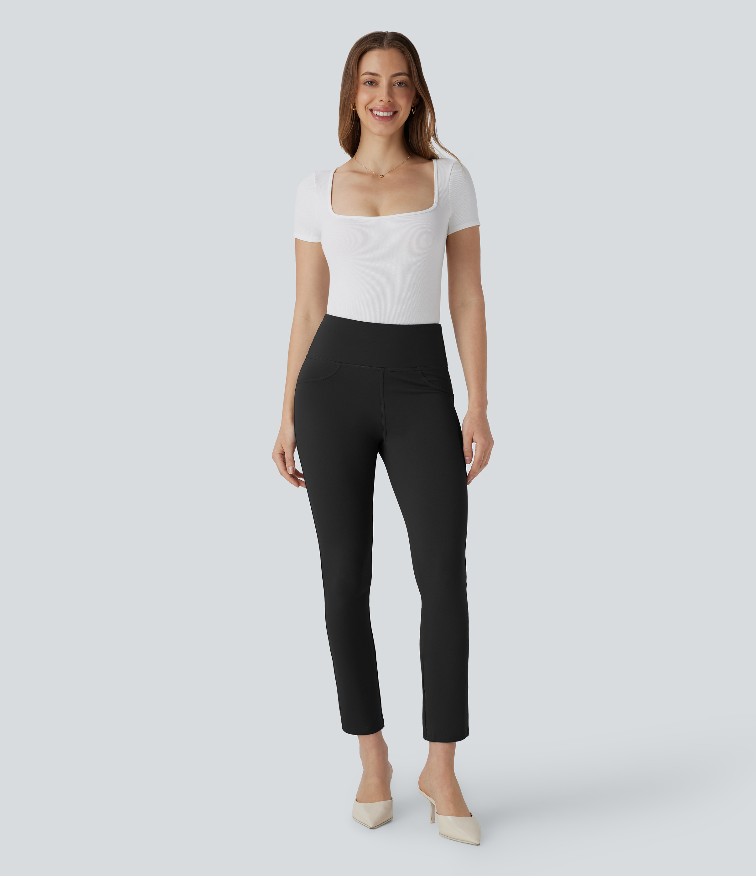 Halara  High Waisted Back Pocket Tapered Work Cropped Pants  - Black - M(regular) 