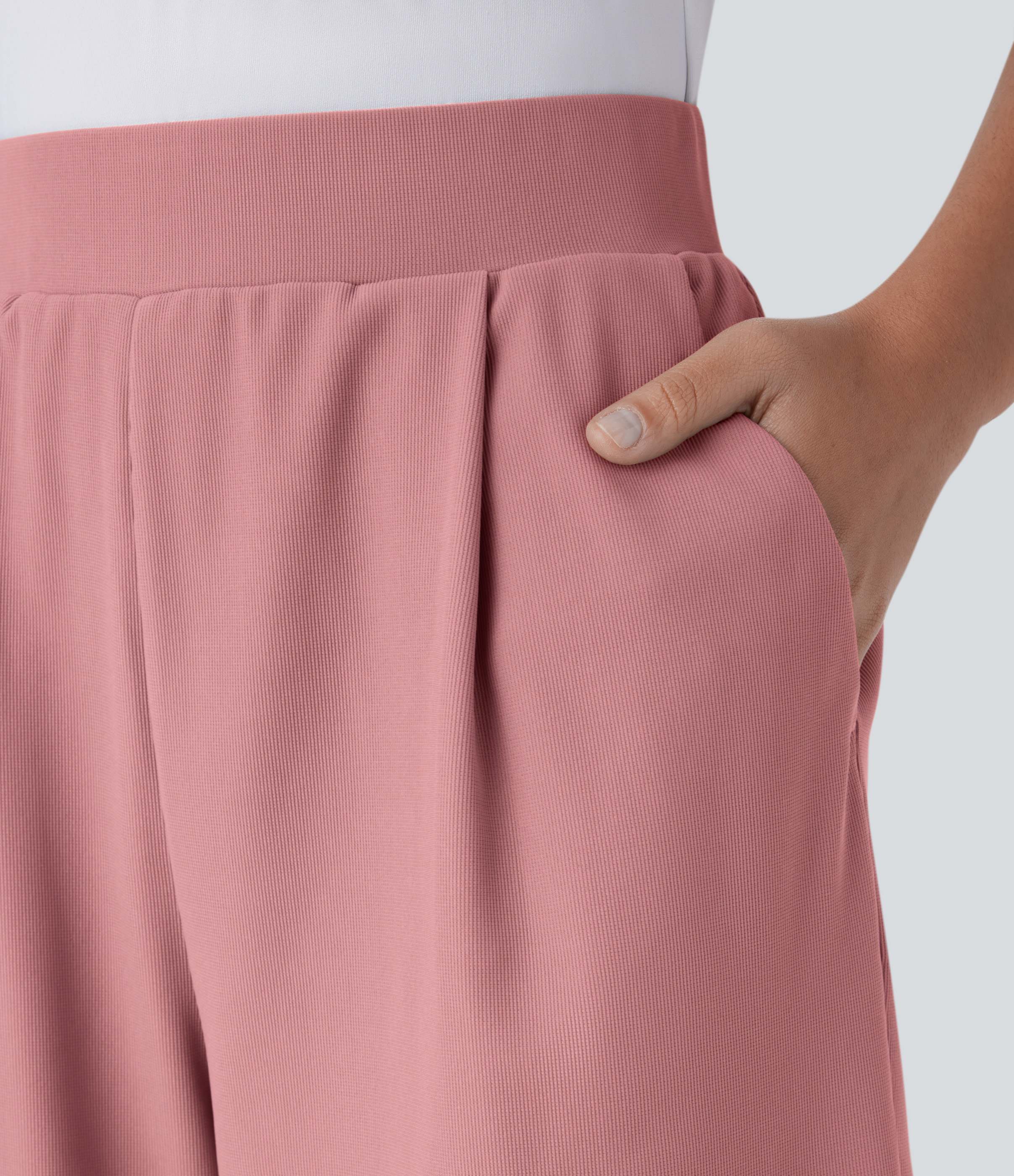 Halara High Waisted Body Sculpt Waist-Slimming Side Pocket Micro Waffle Work Shorts  - Rose Tan - XS booty shorts compression shorts 