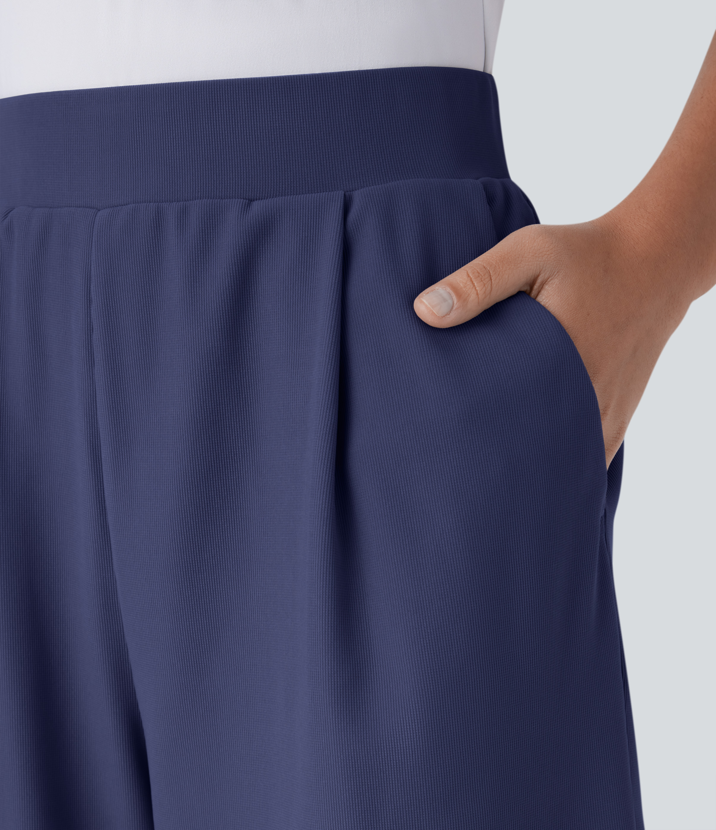Halara High Waisted Body Sculpt Waist-Slimming Side Pocket Micro Waffle Work Shorts  - Mood Indigo - XS booty shorts compression shorts 