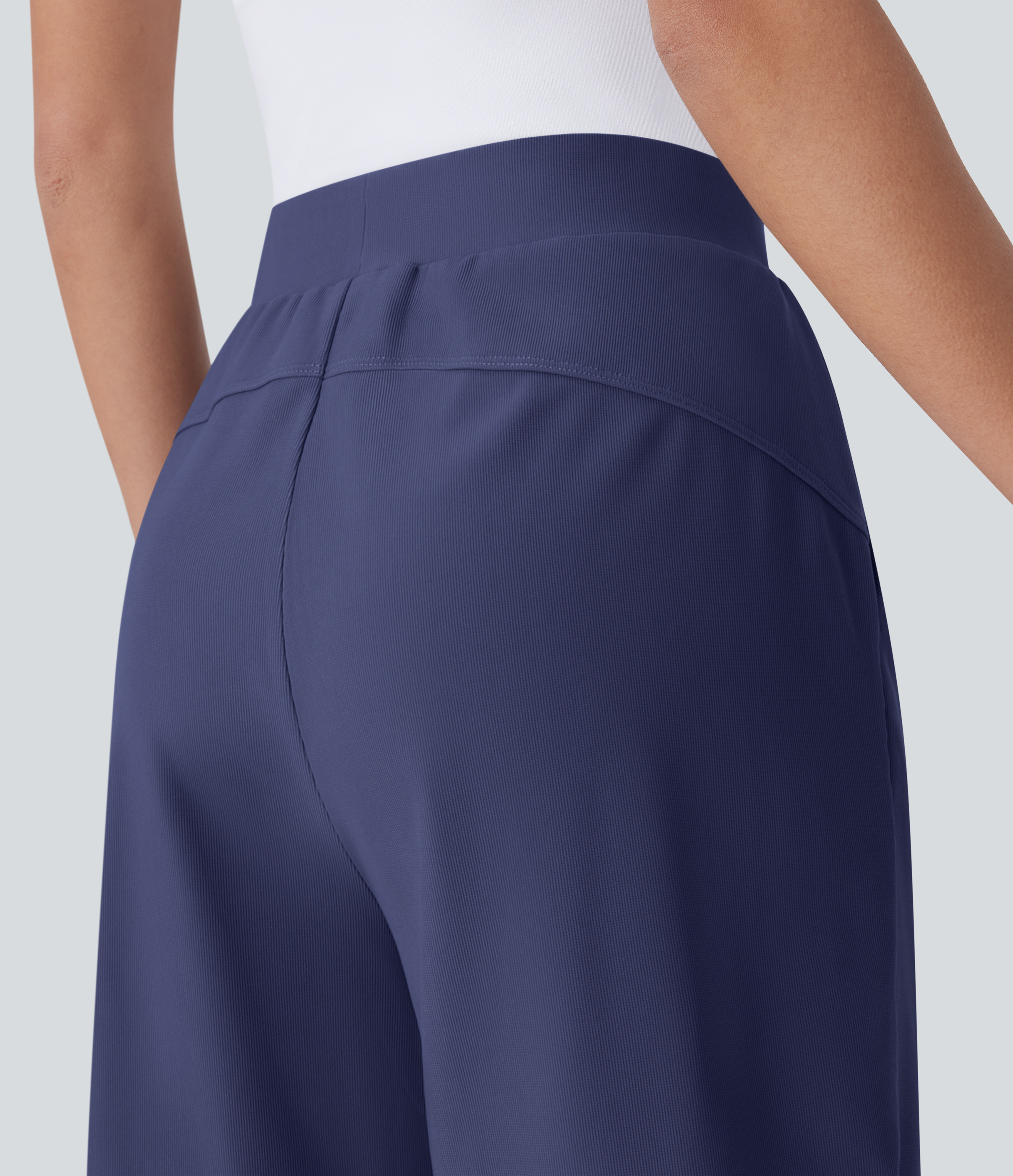 Halara High Waisted Body Sculpt Waist-Slimming Side Pocket Micro Waffle Work Shorts  - Mood Indigo - XS booty shorts compression shorts 
