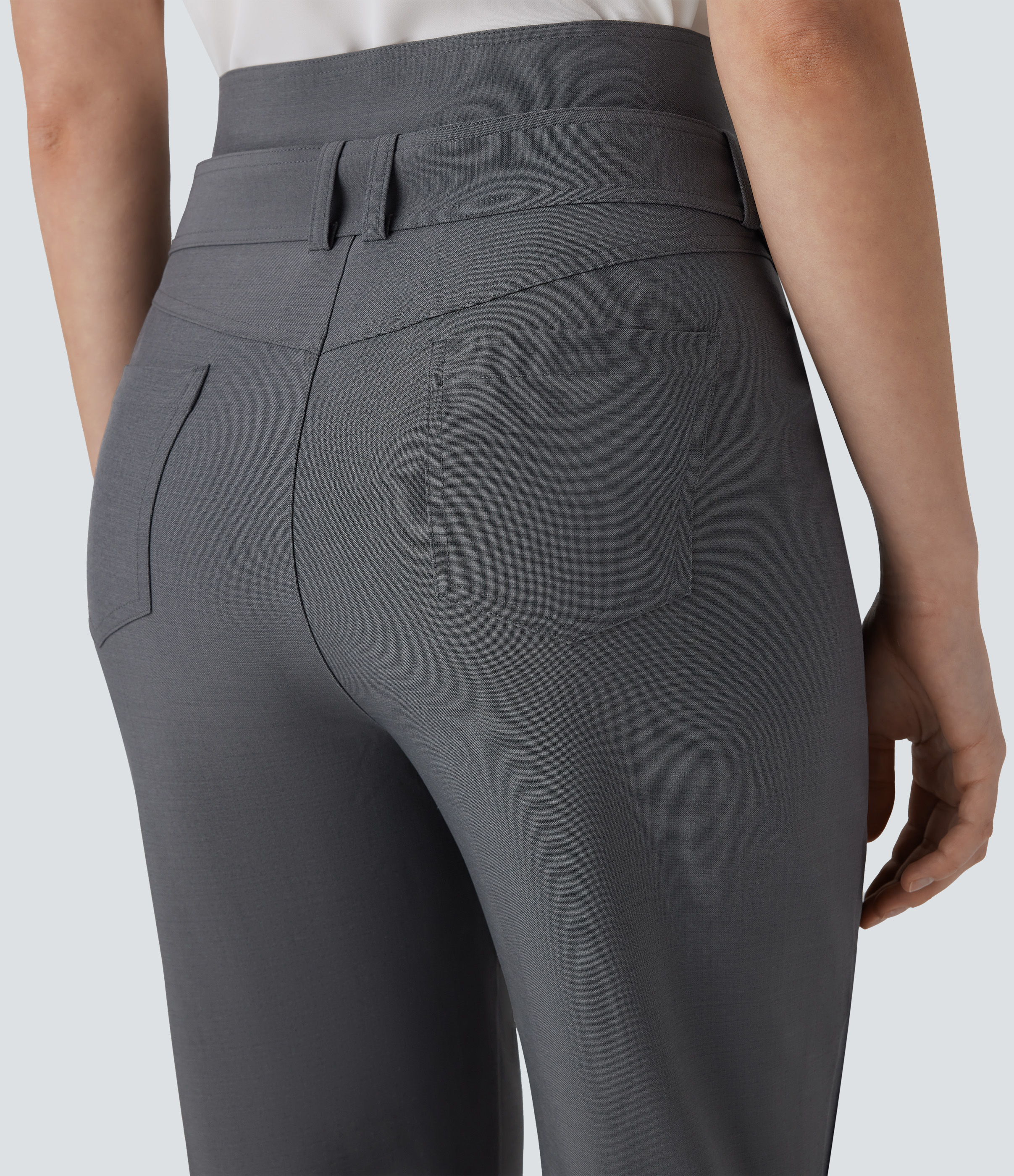 Halara Mid High Waisted Button Zipper Belted Multiple Pockets Casual Pants  - Dark Jade Grey - XS(regular) sweatpants jogger pants 
