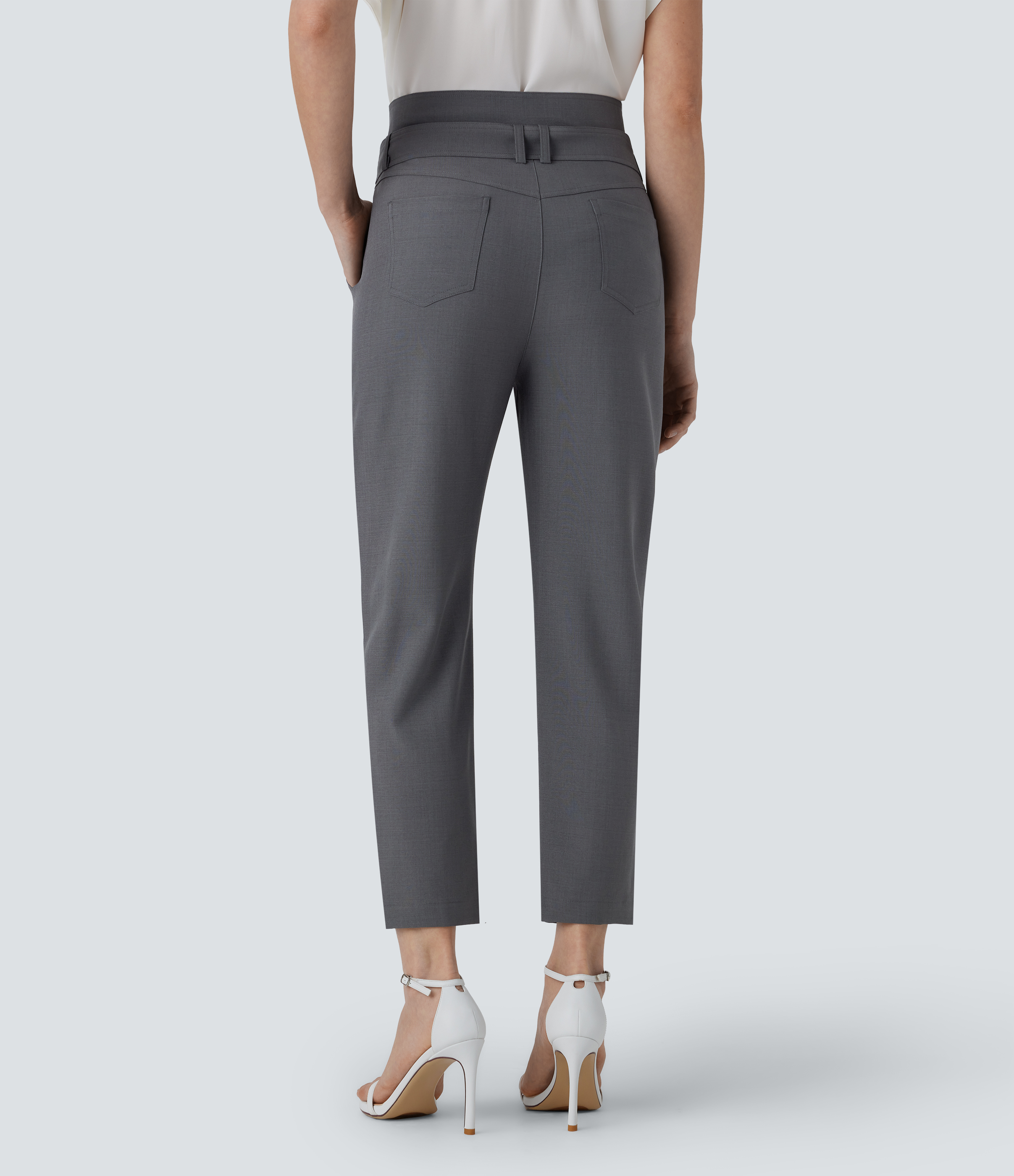 Halara Mid High Waisted Button Zipper Belted Multiple Pockets Casual Pants  - Dark Jade Grey - XS(regular) sweatpants jogger pants 