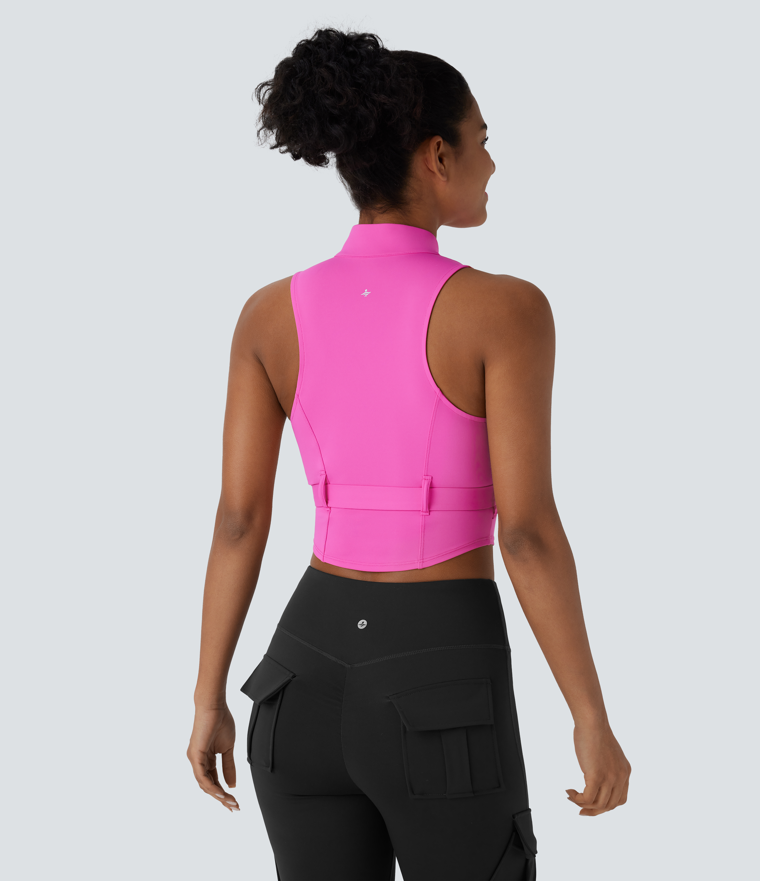 Halara Softlyzeroв„ў QuickDry Stand Collar Zipper Belted Curved Hem Slim Pickleball Sports Top  - Gorgeous Powder Pink - XL 