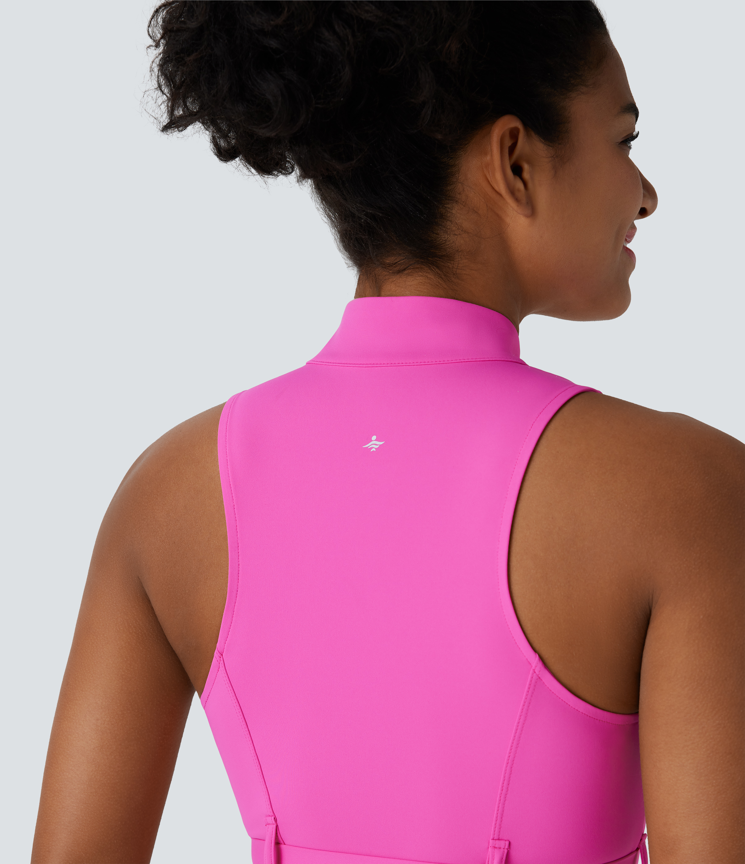 Halara Softlyzeroв„ў QuickDry Stand Collar Zipper Belted Curved Hem Slim Pickleball Sports Top  - Gorgeous Powder Pink - XL 