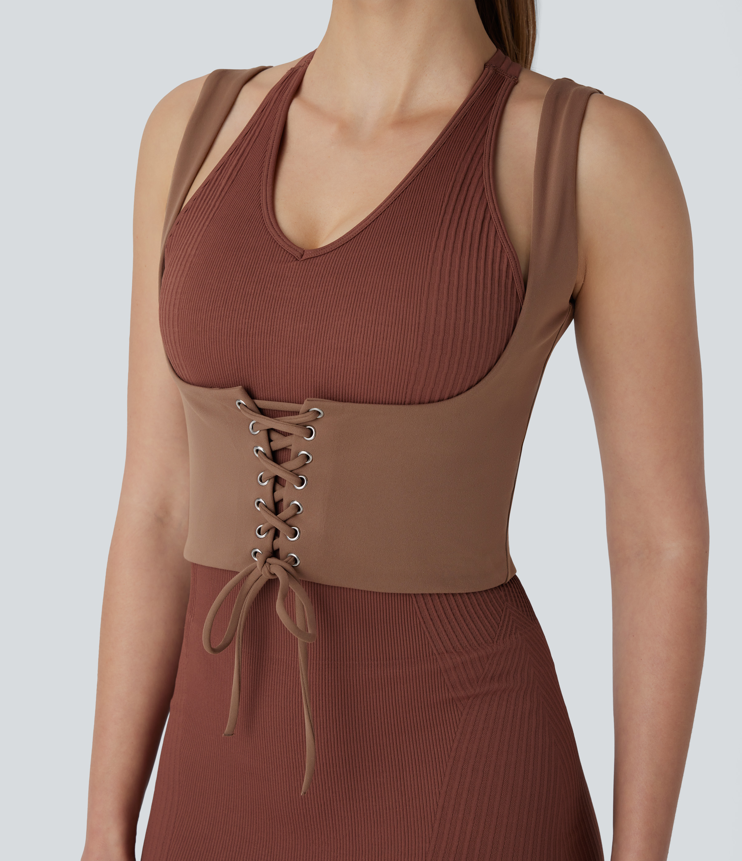 Square Neck Crisscross Lace Up Party Corset Tank Top