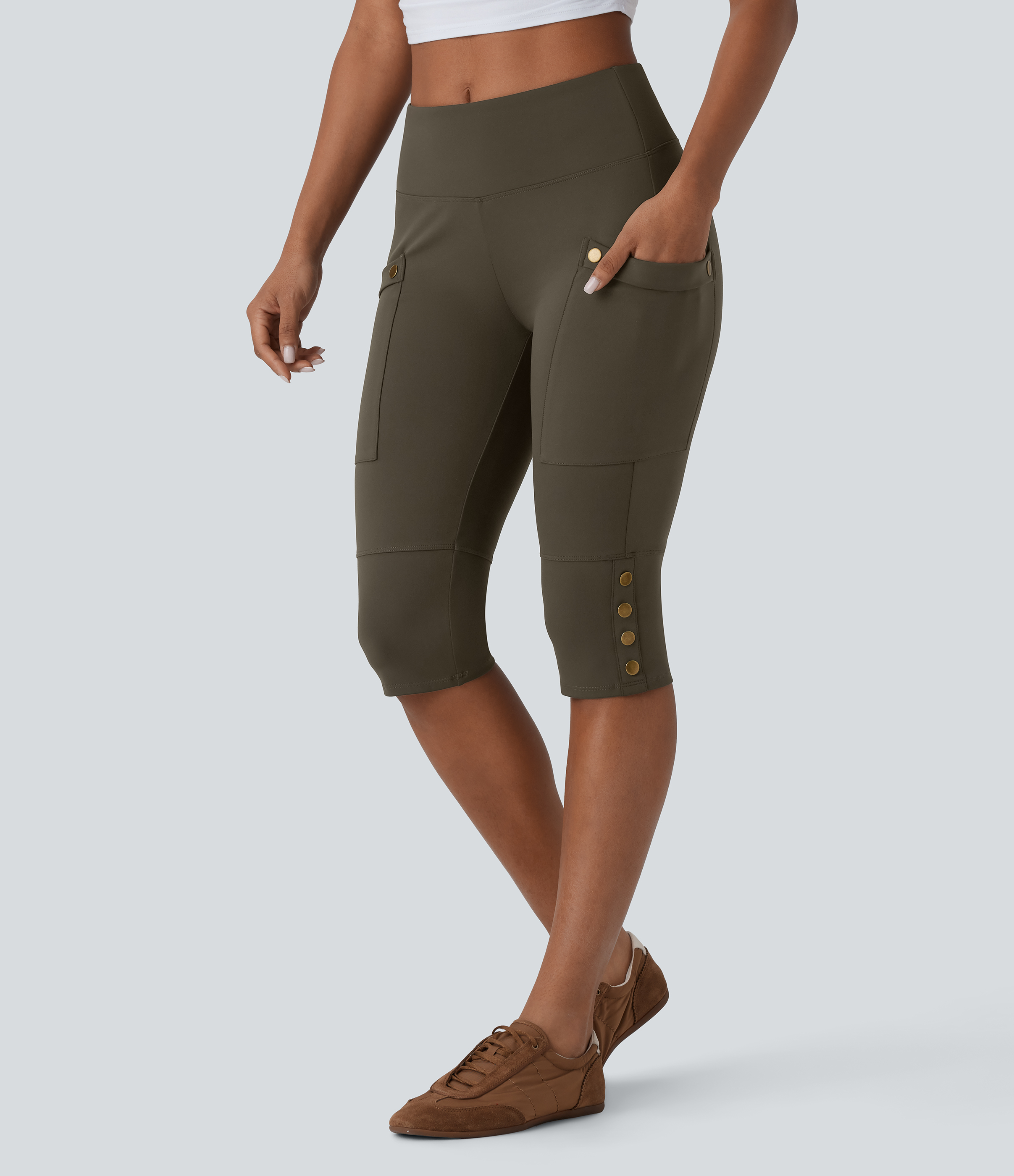 DayStretch High Waisted Tummy Control Decorative Pocket Skinny Casual Pedal Pusher Pants