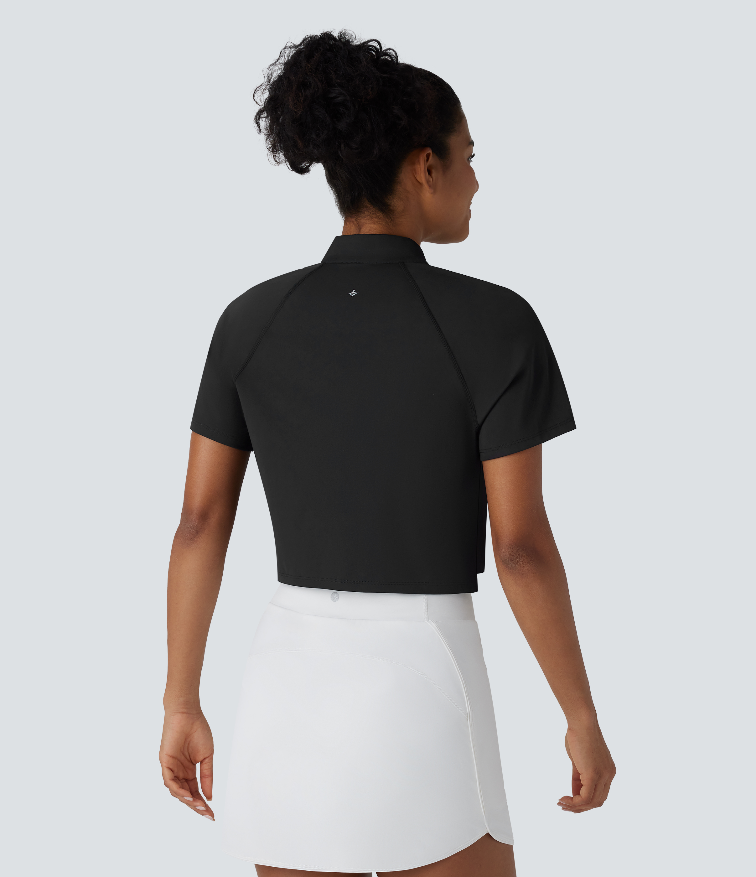 Halara Softlyzeroв„ў QuickDry Stand Collar Zipper Perforated Split High Low Tennis Sports Top  - Black - L 