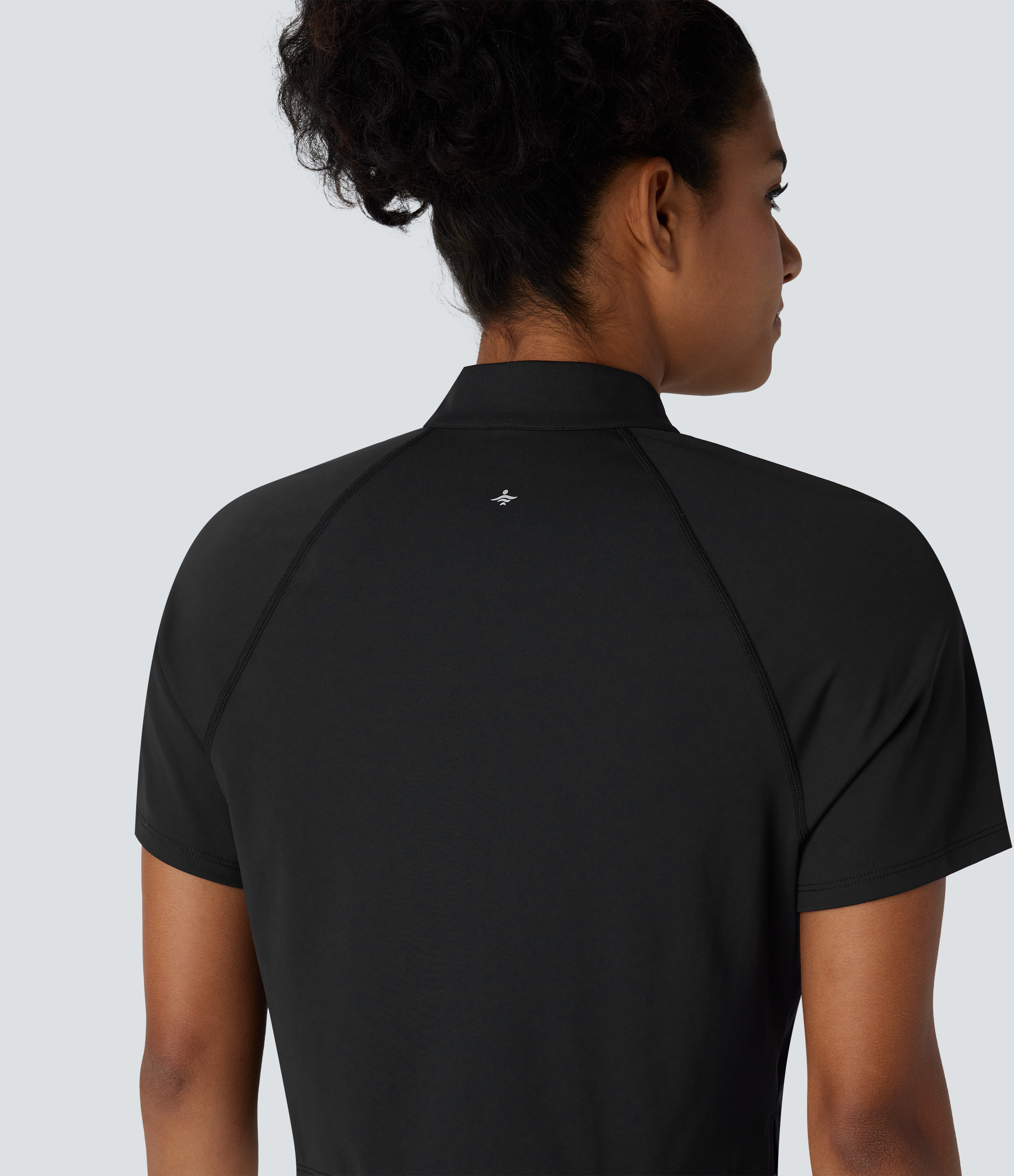 Halara Softlyzeroв„ў QuickDry Stand Collar Zipper Perforated Split High Low Tennis Sports Top  - Black - L 