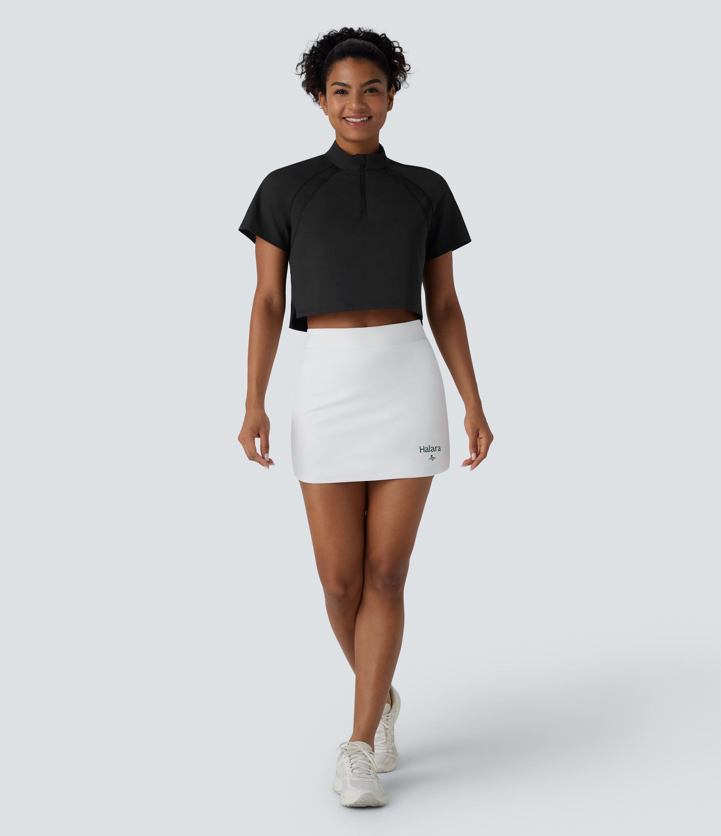 Halara Softlyzeroв„ў QuickDry Stand Collar Zipper Perforated Split High Low Tennis Sports Top  - Black - L 