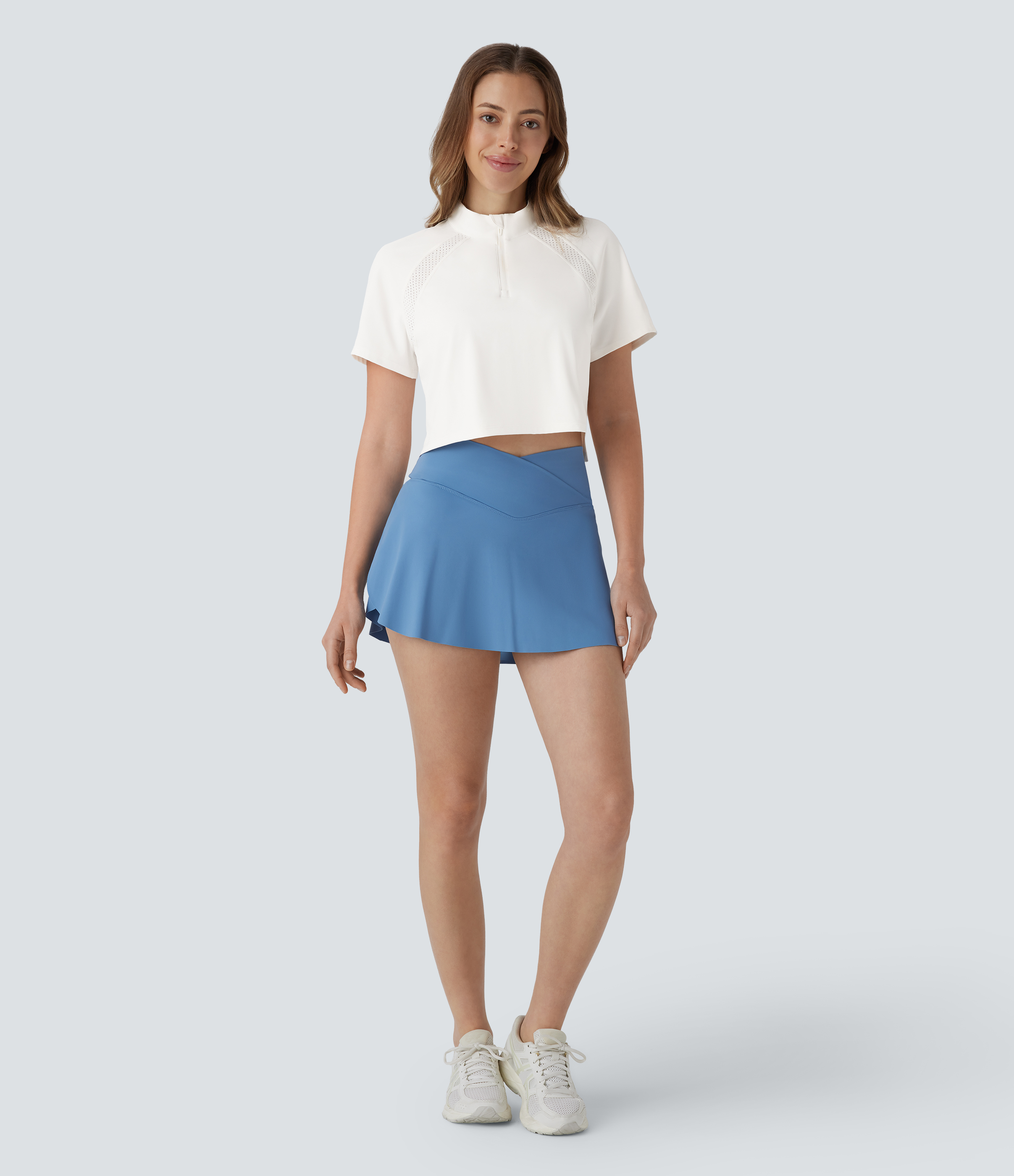 Halara Softlyzeroв„ў QuickDry Stand Collar Zipper Perforated Split High Low Tennis Sports Top  - White - XS 
