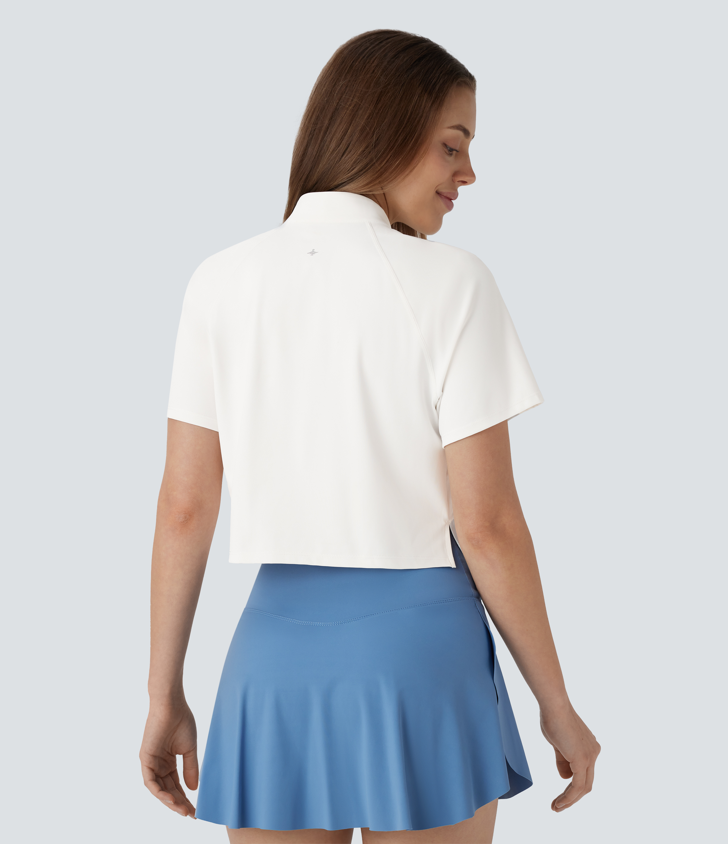 Halara Softlyzeroв„ў QuickDry Stand Collar Zipper Perforated Split High Low Tennis Sports Top  - White - XS 