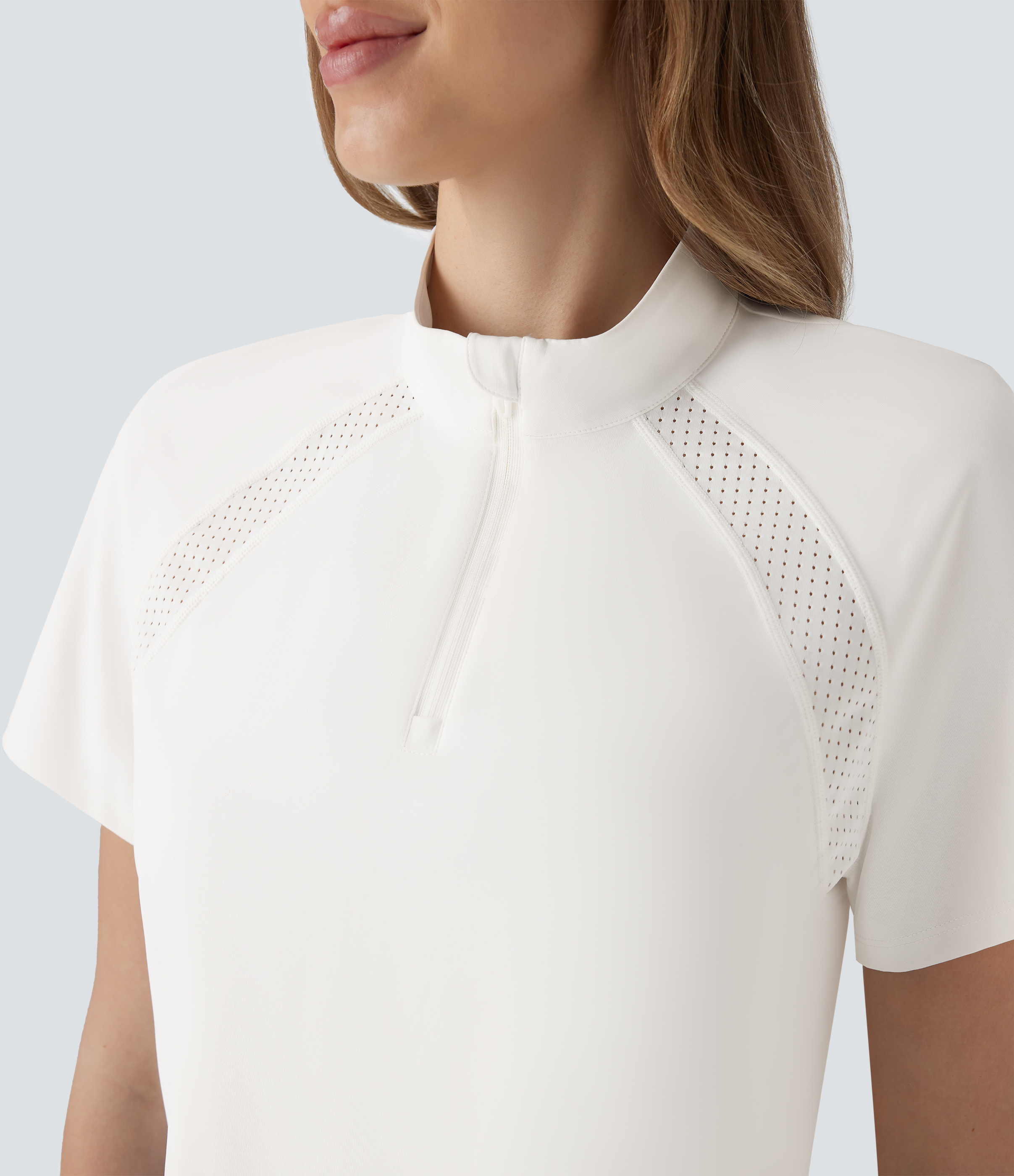 Halara Softlyzeroв„ў QuickDry Stand Collar Zipper Perforated Split High Low Tennis Sports Top  - White - XS 
