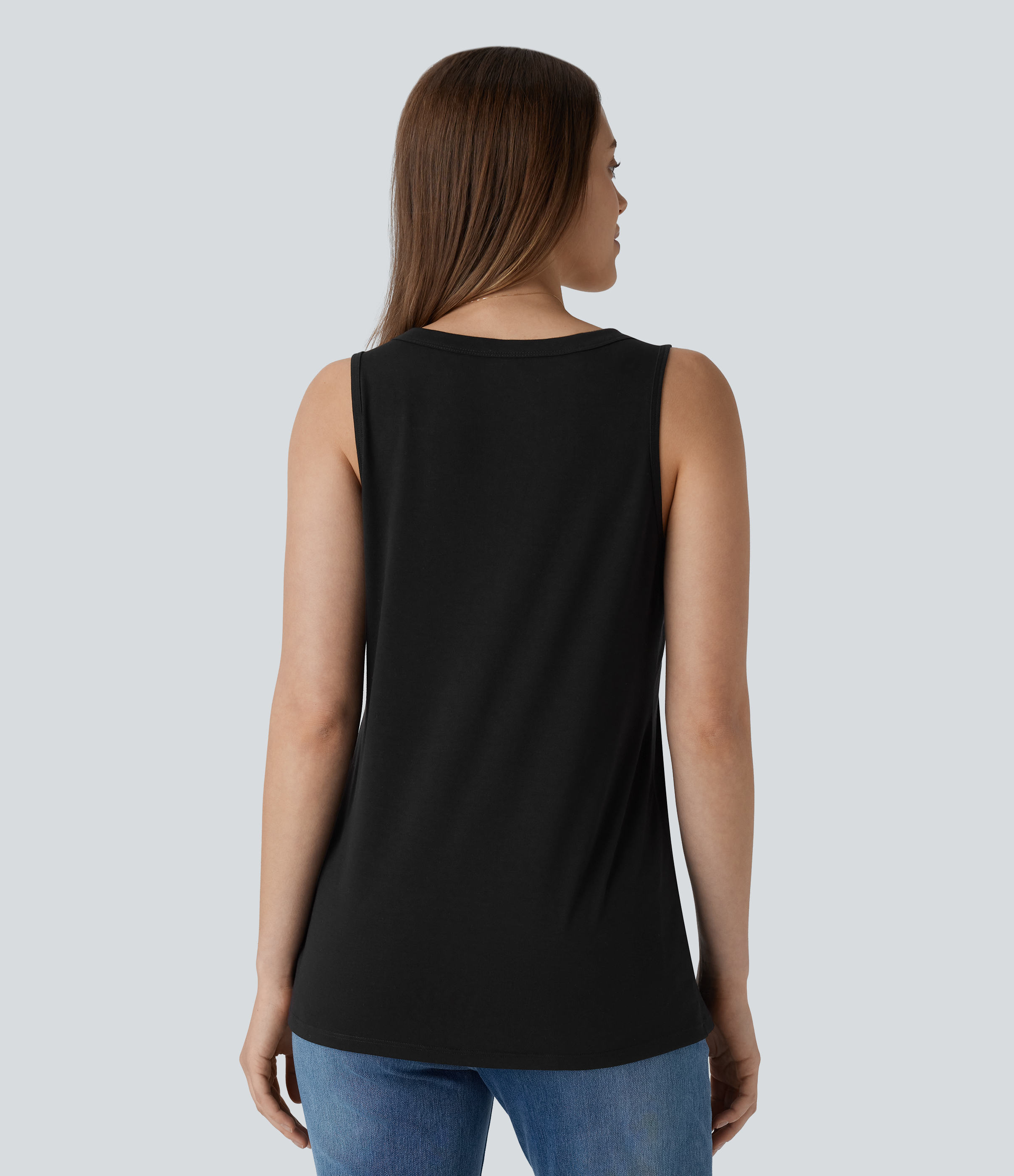 Halara V Neck Sleeveless Decorative Button Casual Top Tank Top - Black - XL golf tops halter top tunic tops sleeveless tops backless top 