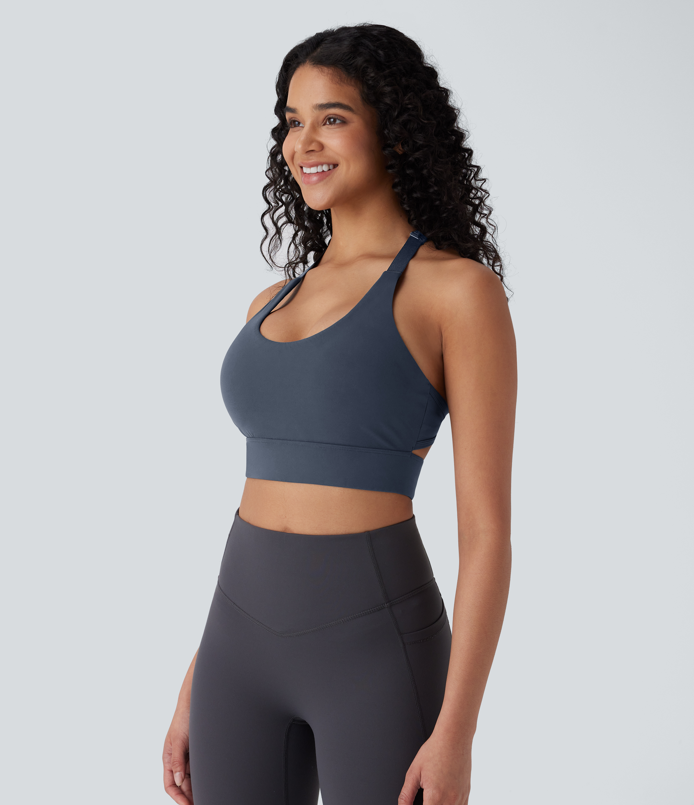 Halara Halara UltraSculptв„ў Low Support U Neck Backless Adjustable Hook Yoga Sports Bra  - Carbon - S push up bra strapless bra backless bra 