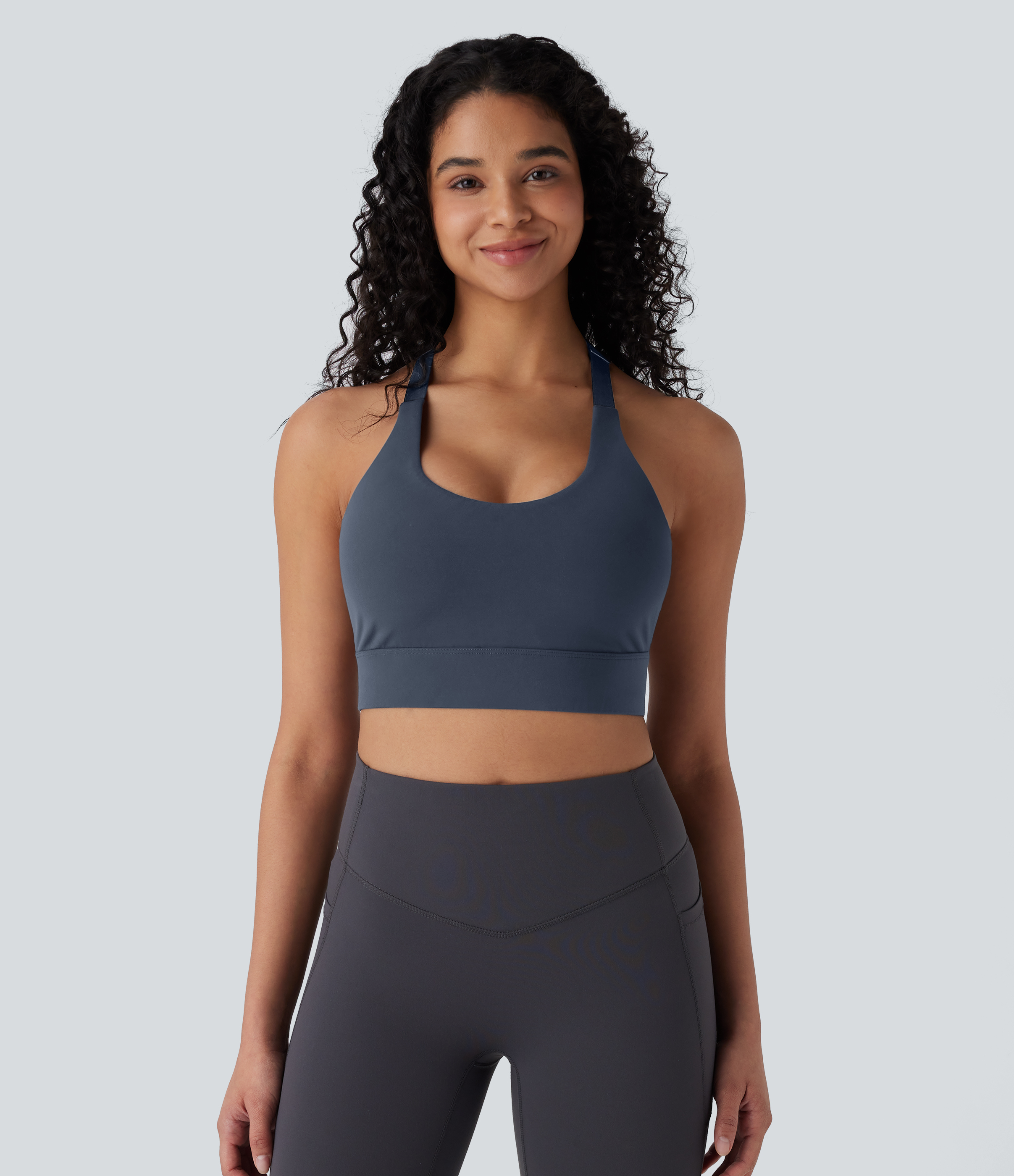 Halara Halara UltraSculptв„ў Low Support U Neck Backless Adjustable Hook Yoga Sports Bra  - Carbon - S push up bra strapless bra backless bra 
