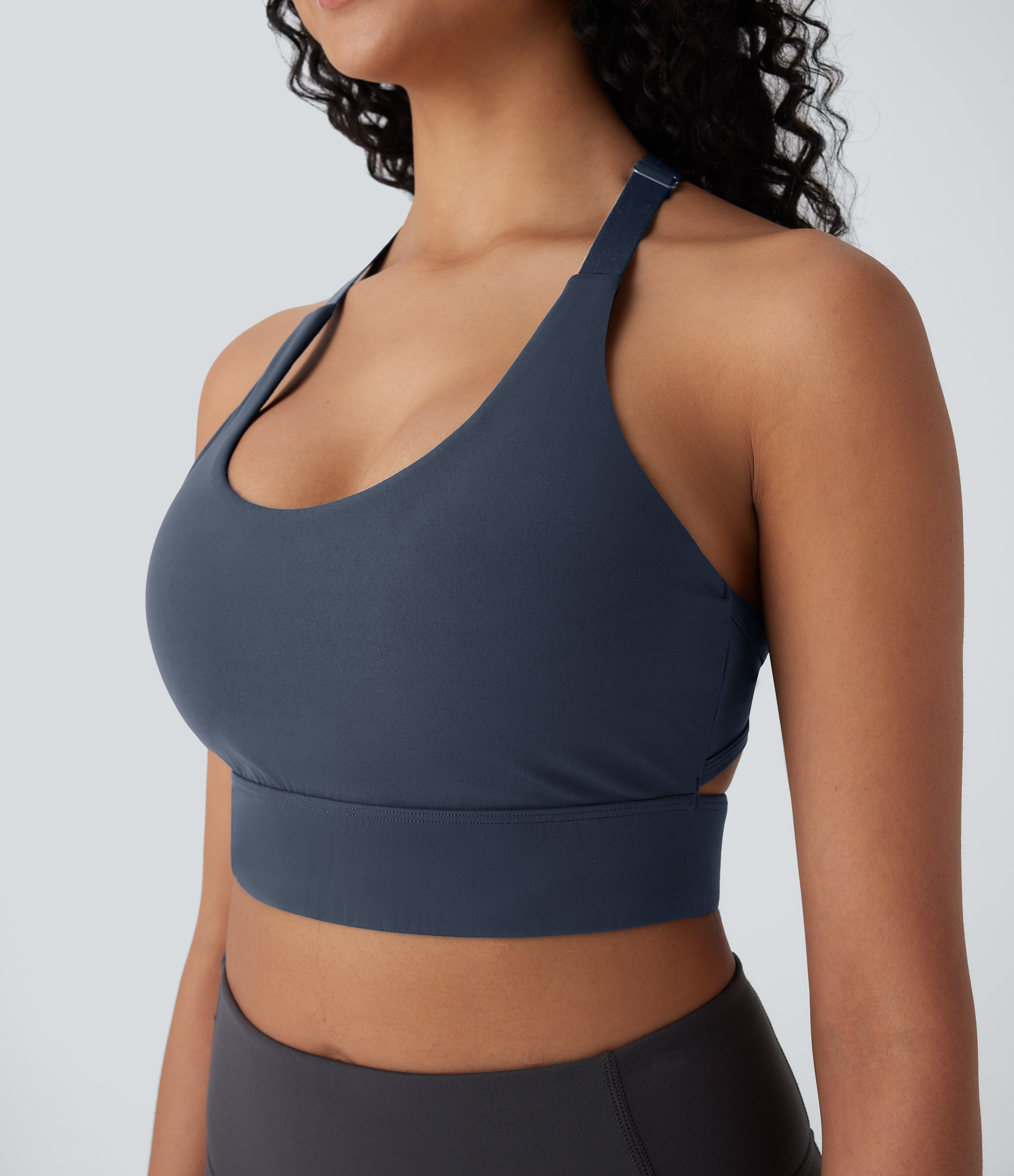 Halara Halara UltraSculptв„ў Low Support U Neck Backless Adjustable Hook Yoga Sports Bra  - Carbon - S push up bra strapless bra backless bra 