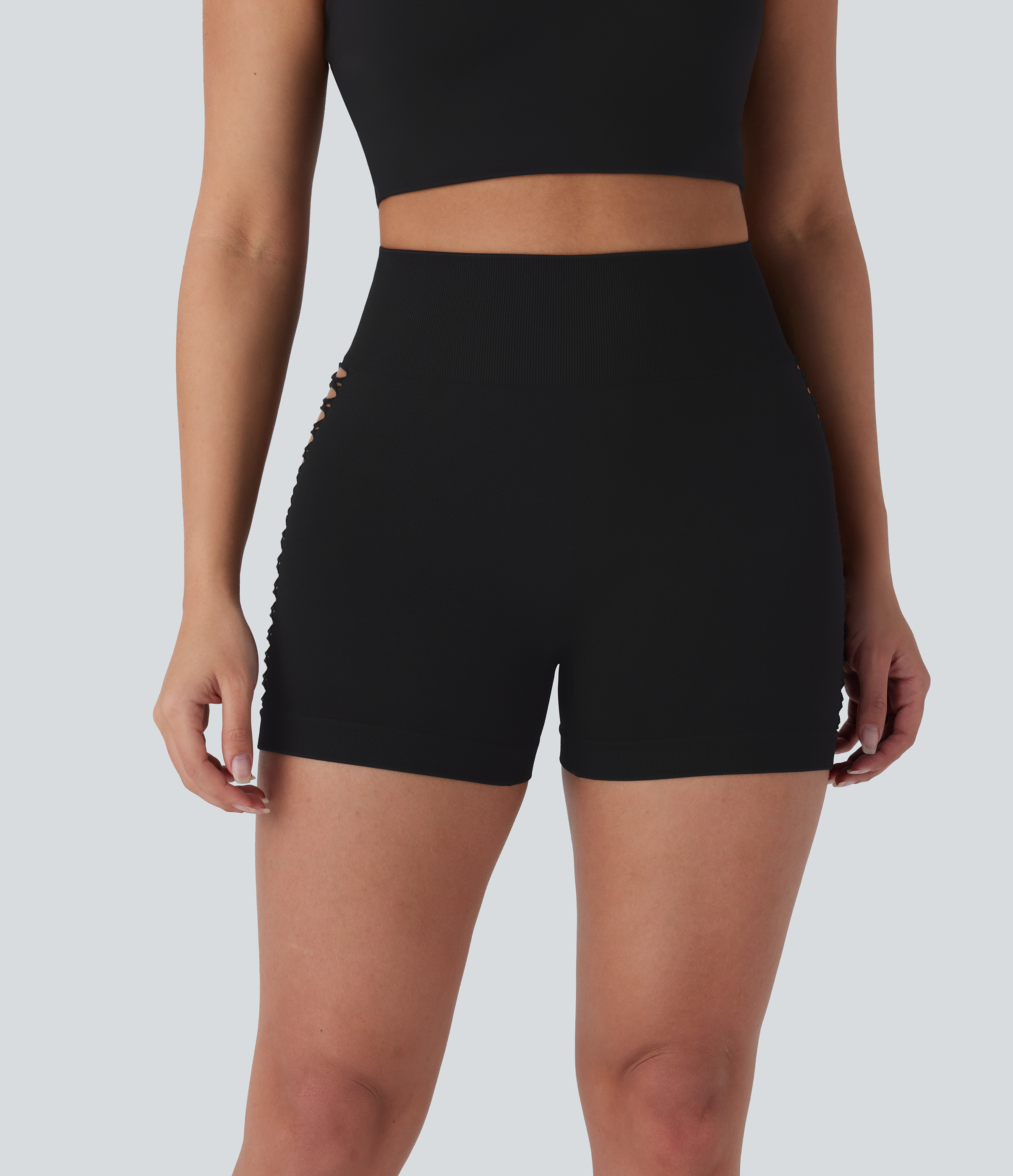 Halara Seamless Flow High Waisted Cut Out Yoga Biker Shorts 3``  - Black - S biker shorts women black biker shorts womens biker shorts 