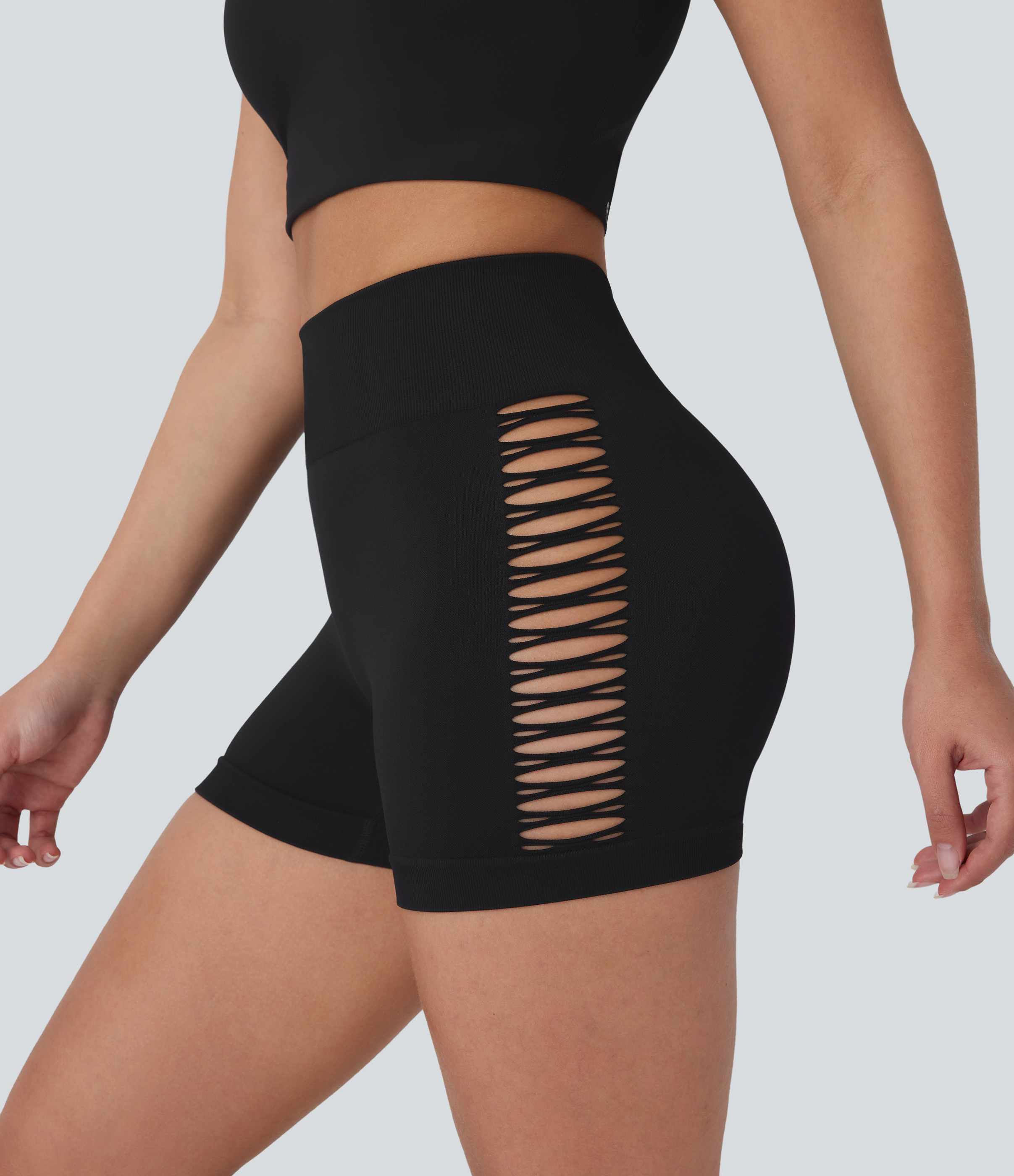 Halara Seamless Flow High Waisted Cut Out Yoga Biker Shorts 3``  - Black - S biker shorts women black biker shorts womens biker shorts 