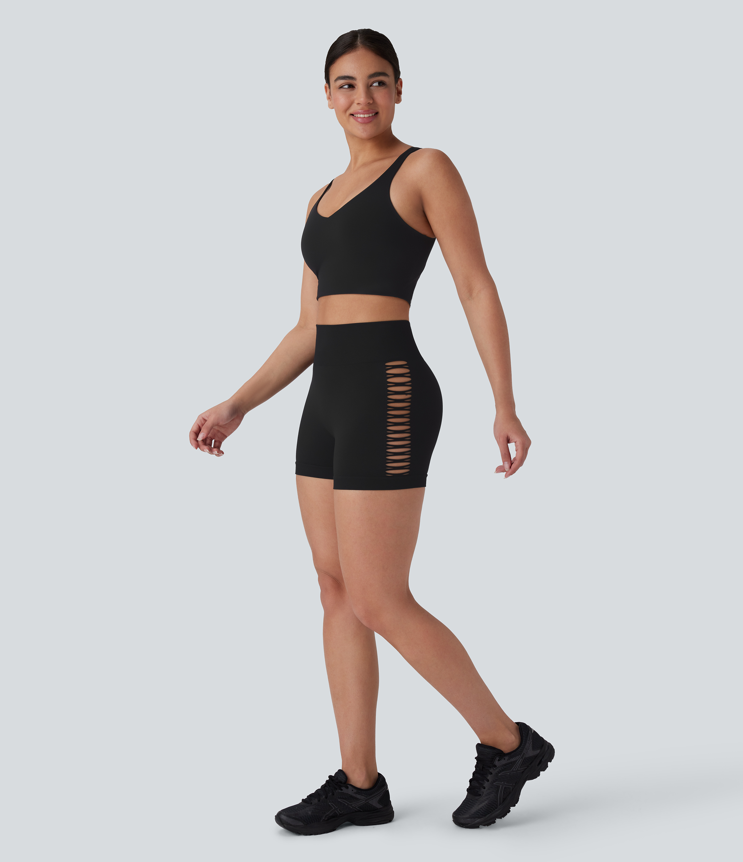 Halara Seamless Flow High Waisted Cut Out Yoga Biker Shorts 3``  - Black - S biker shorts women black biker shorts womens biker shorts 